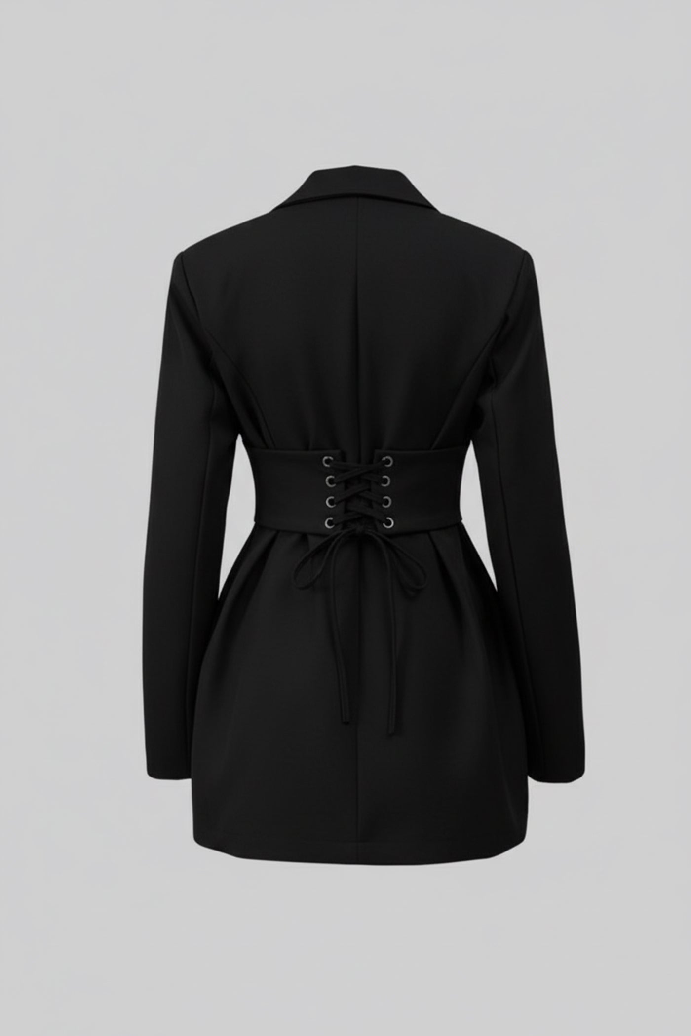 Structured Mini Blazer Dress With Corset Waist – Black