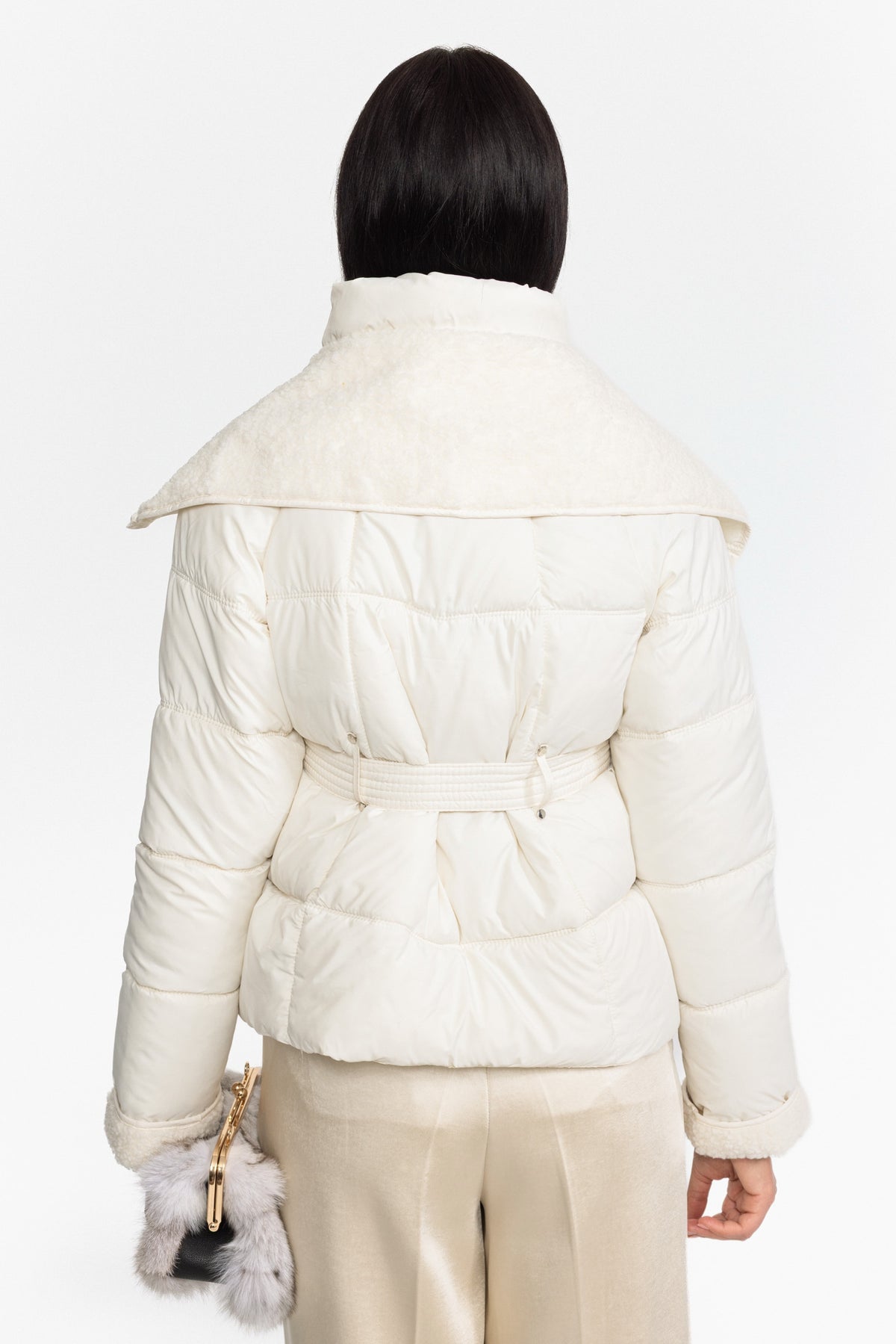 جاكيت Puffer بحزام وياقة Teddy - Ivoire 