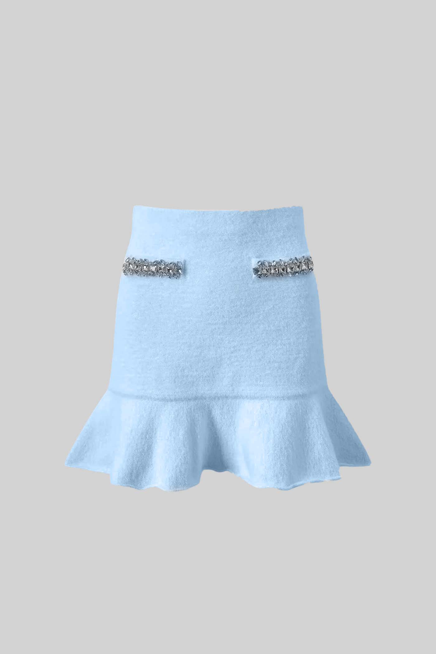Soft Co-ord Set With Long Sleeves, Mini Skirt And Sparkling Embellishments - Blue