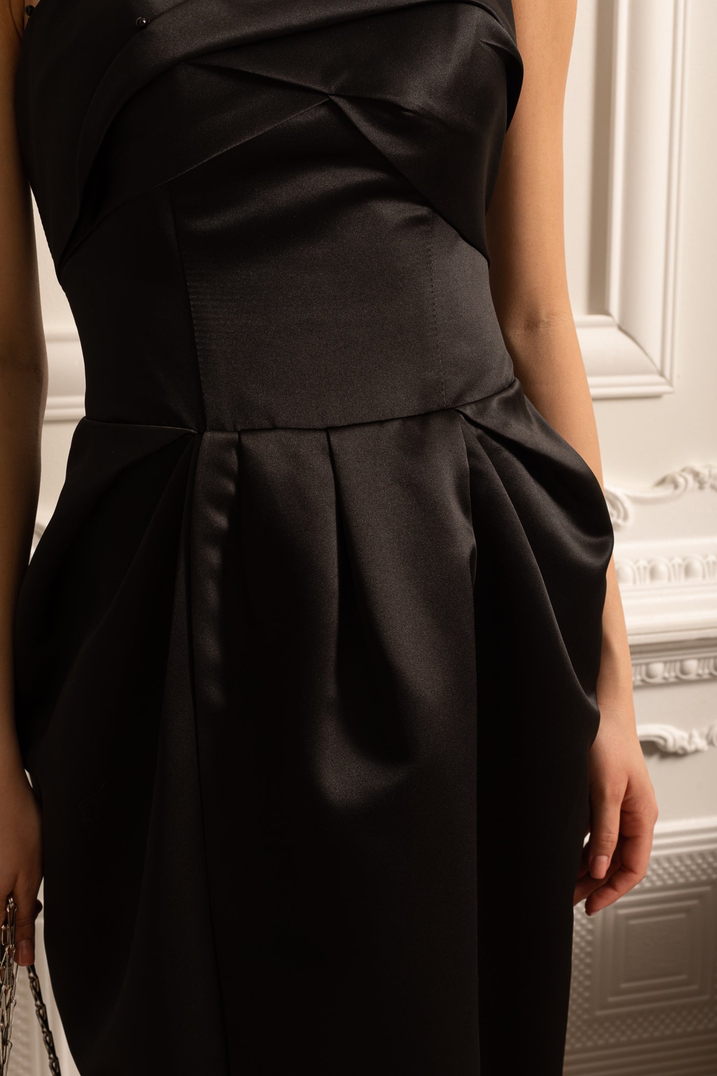Strapless Midi Dress With Ruched Chest Detailing - Black
