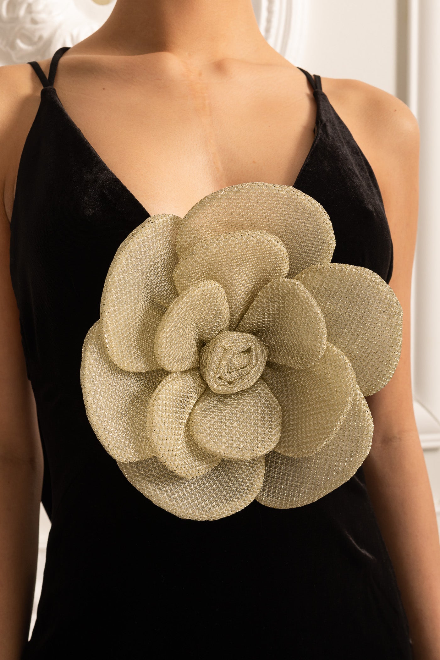 Floral Embellished Gown With Back Cutout - Black