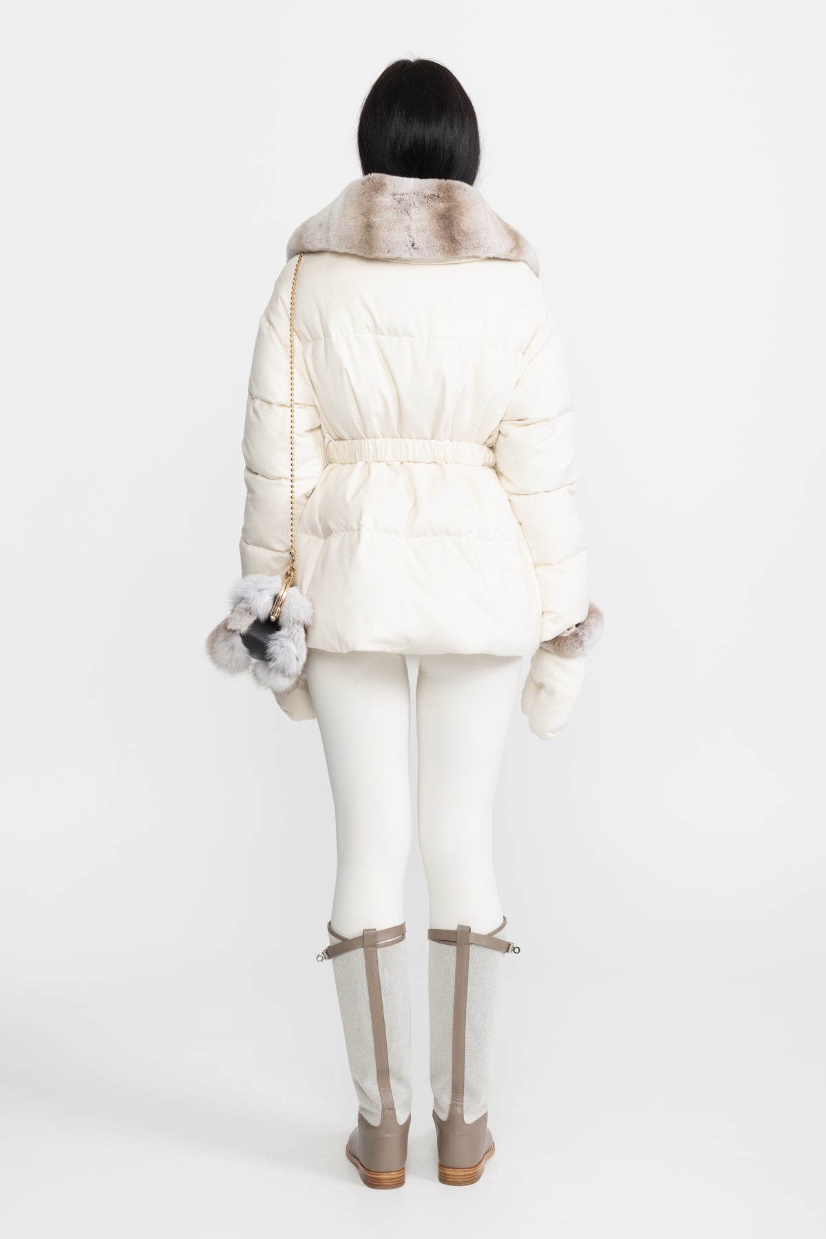Rex Rabbit Fur Collar Cotton-Silk Down Jacket - Ivoire
