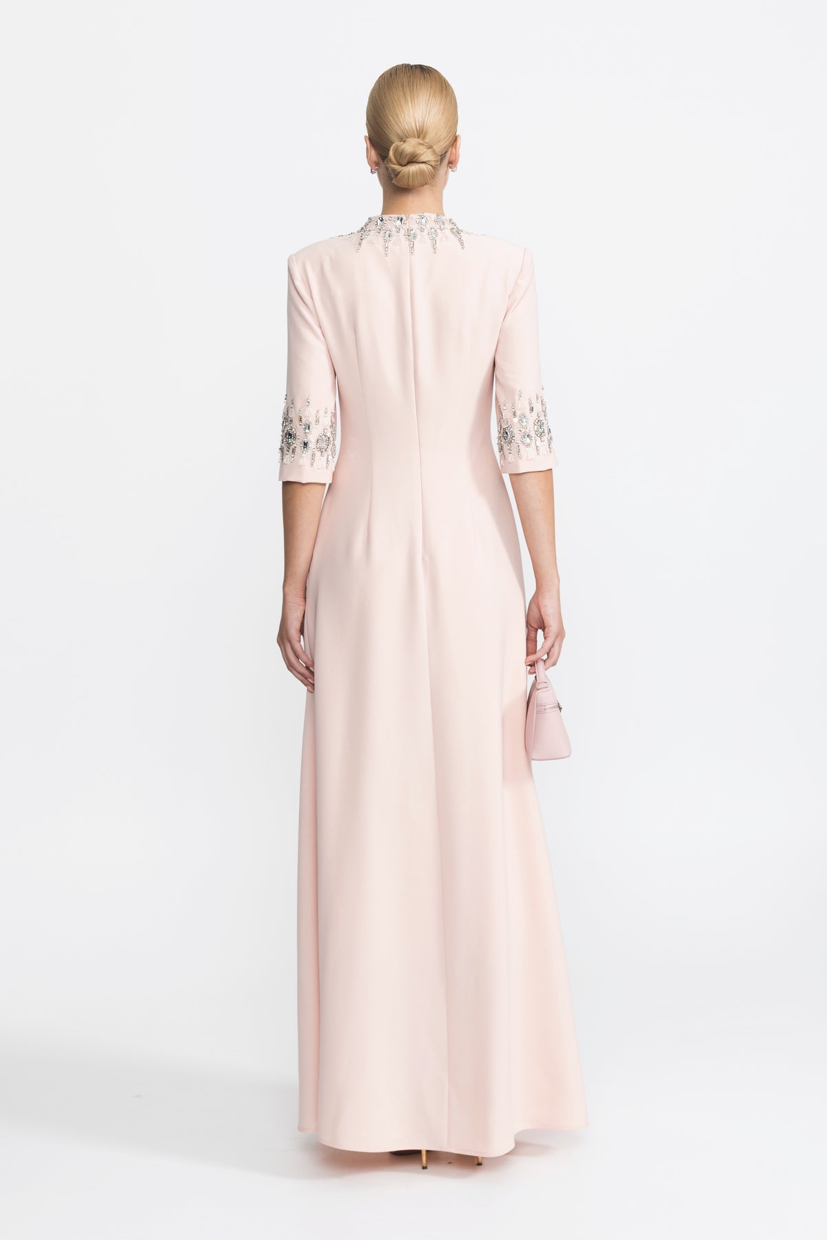Crystal Embellished Collar and Cuff Maxi Dress - Pink