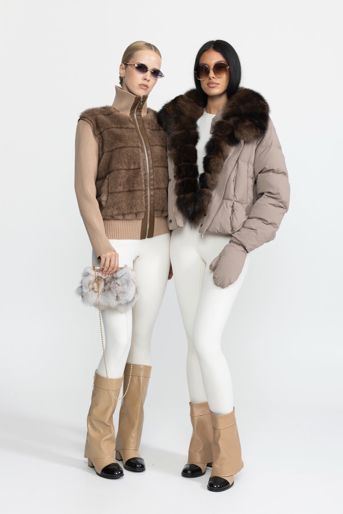 Plush Panel Knit Sleeve Zip Jacket - Mocha