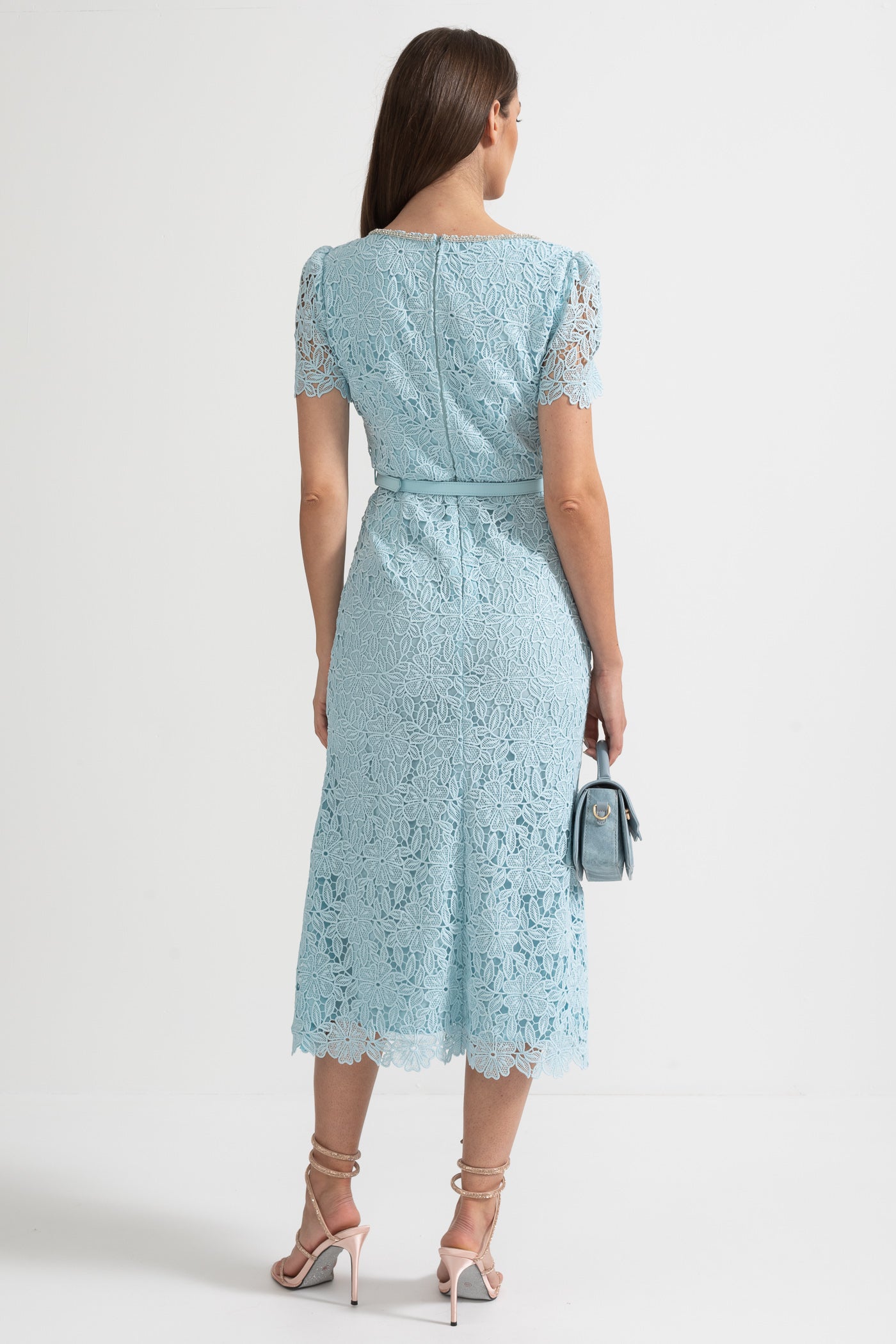 Delicate Azure Lace Midi Dress - Baby Blue