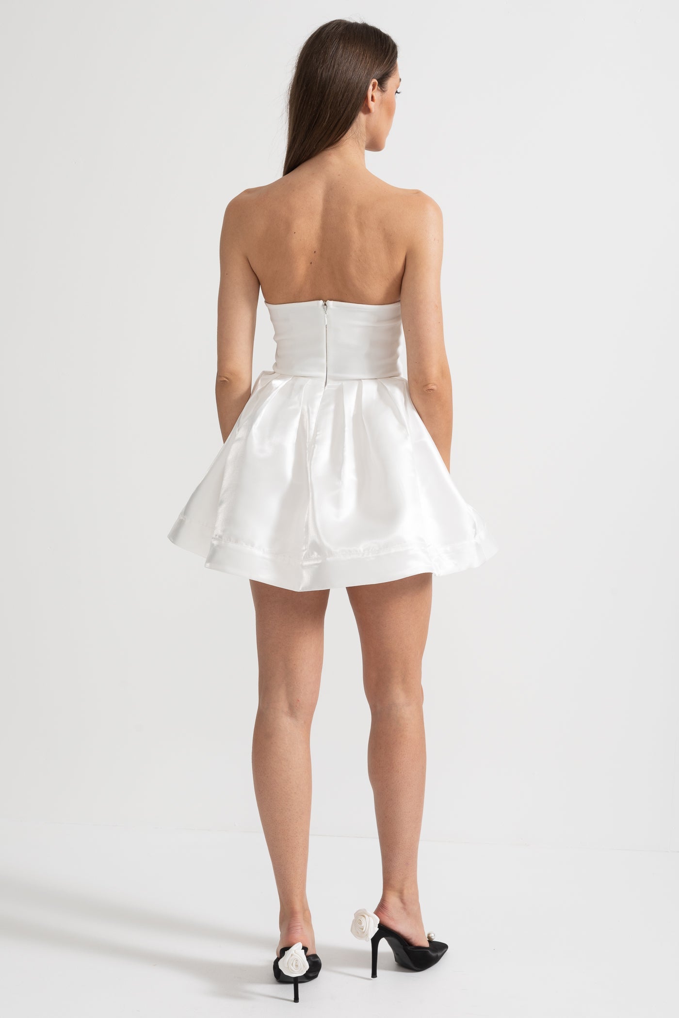 Strapless Mini Dress with Crystal Bow Embellishments - White