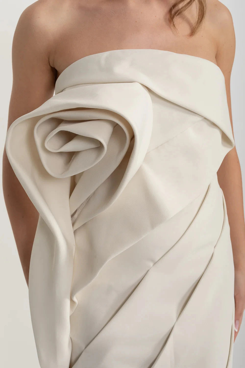 Fitted Mini Dress With Intricate Folds And Swirls - Beige