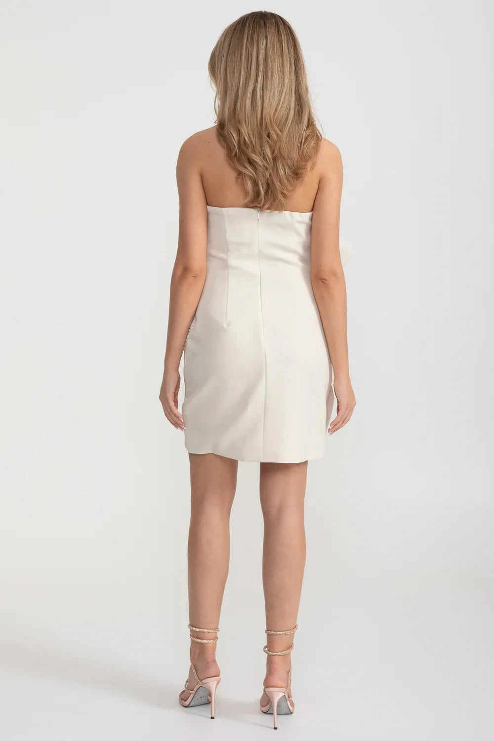 Fitted Mini Dress With Intricate Folds And Swirls - Beige