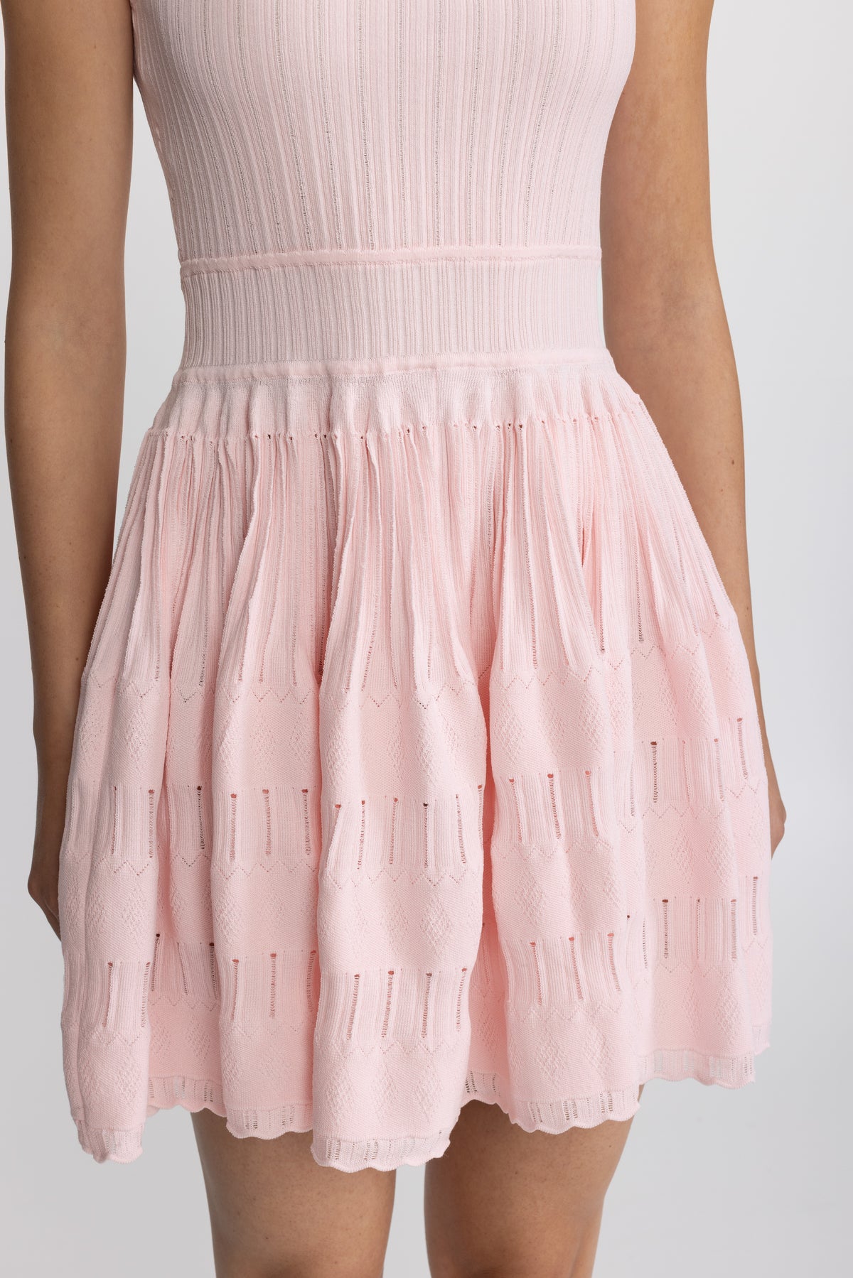 Pointelle Knit Skater Mini Dress - Pink