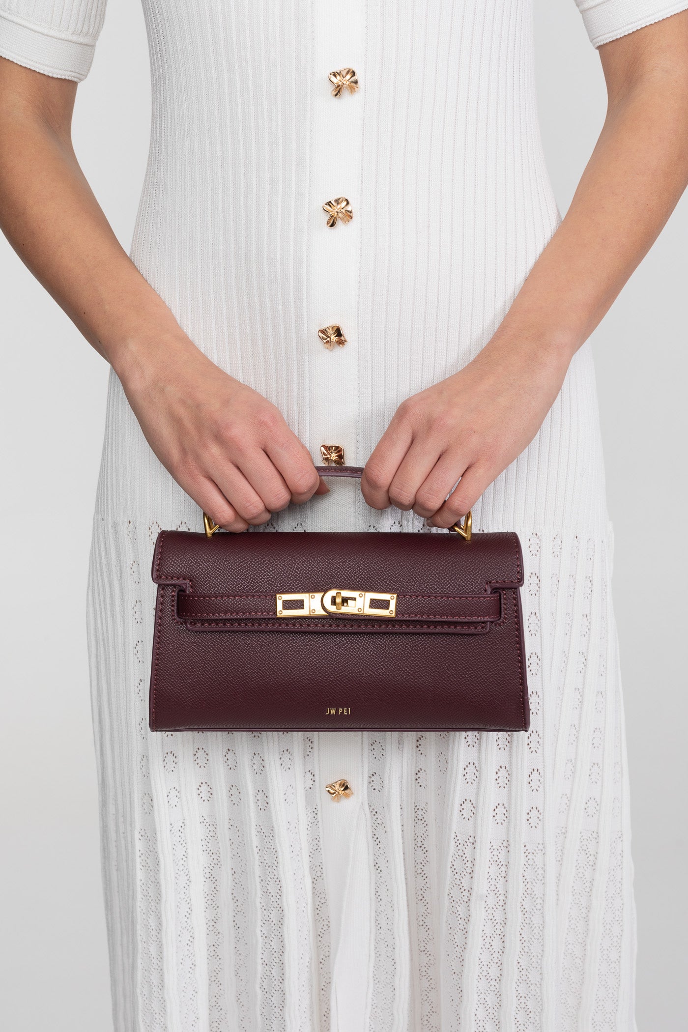 Structured Kelly-Style Mini Bag With Gold-Tone Hardware - Burgundy