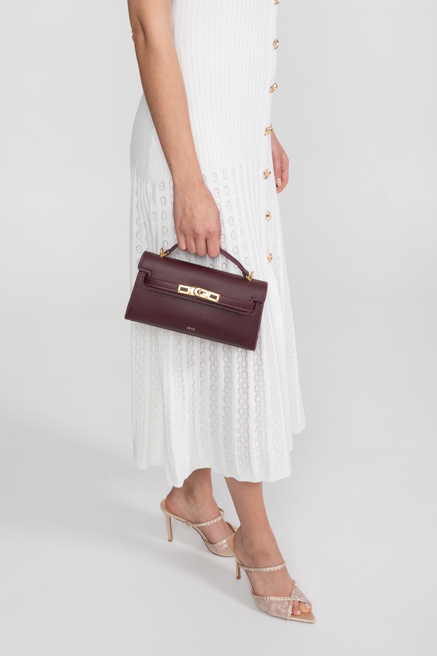 Structured Kelly-Style Mini Bag With Gold-Tone Hardware - Burgundy