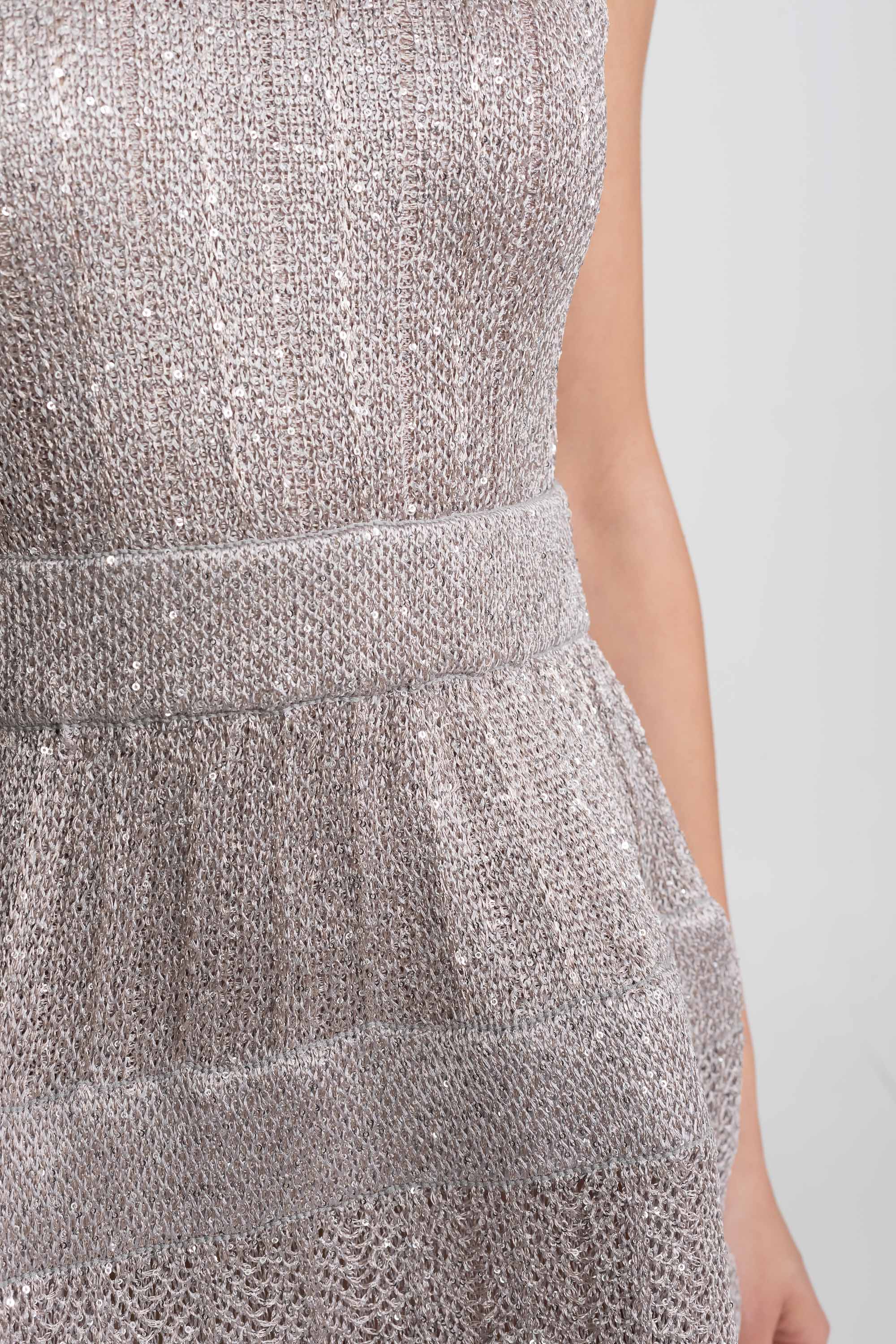 Sequin Cap Sleeve Mini Dress With Tiered Ruffle Skirt - Silver