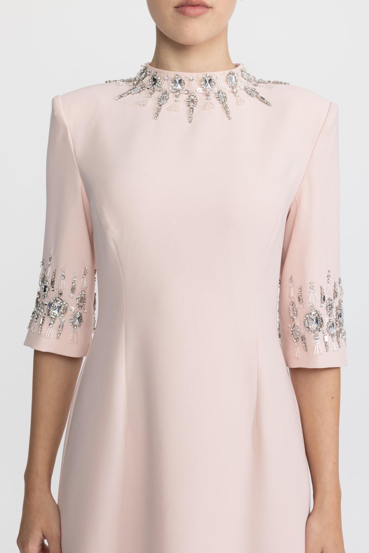 Crystal Embellished Collar and Cuff Maxi Dress - Pink