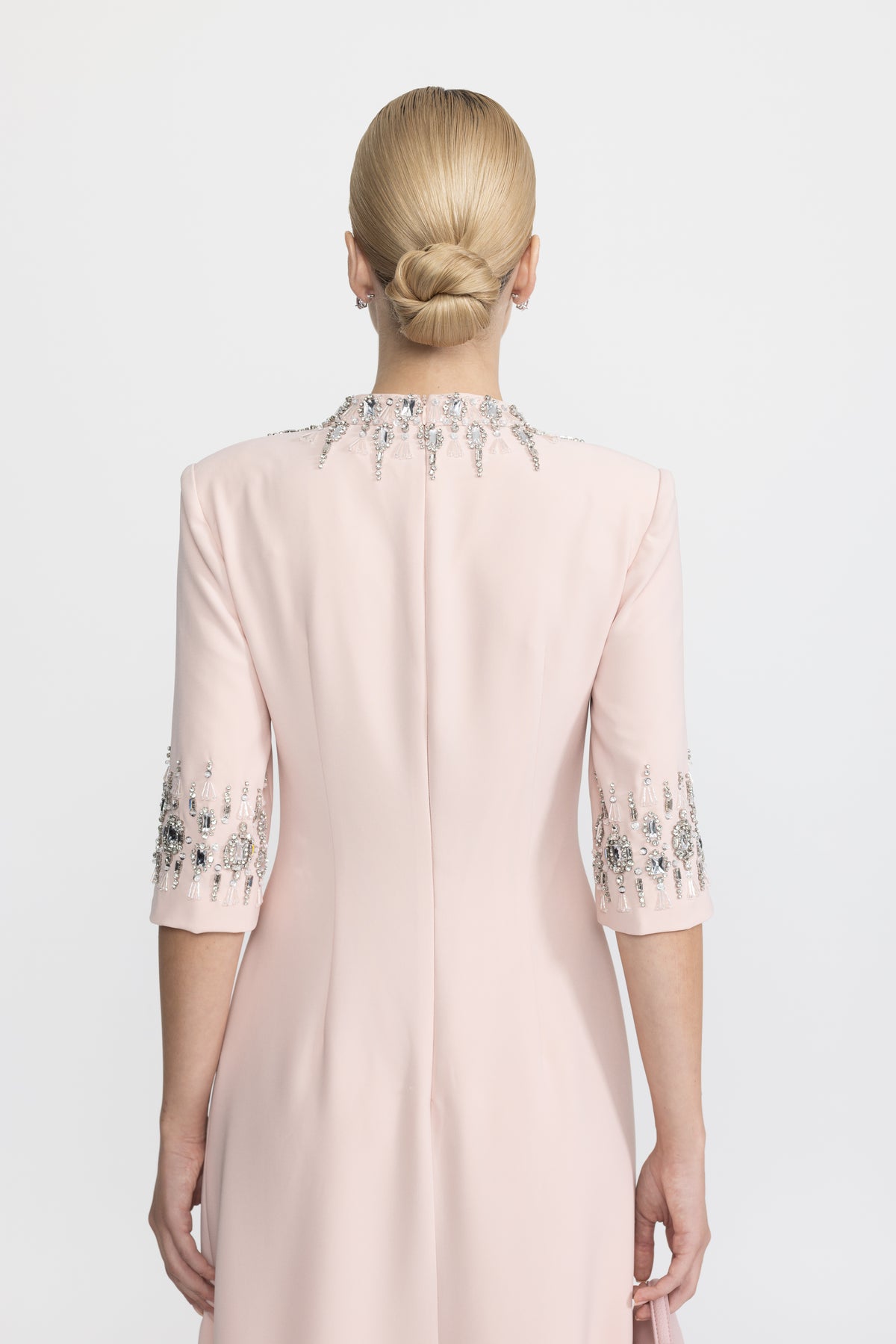 Crystal Embellished Collar and Cuff Maxi Dress - Pink