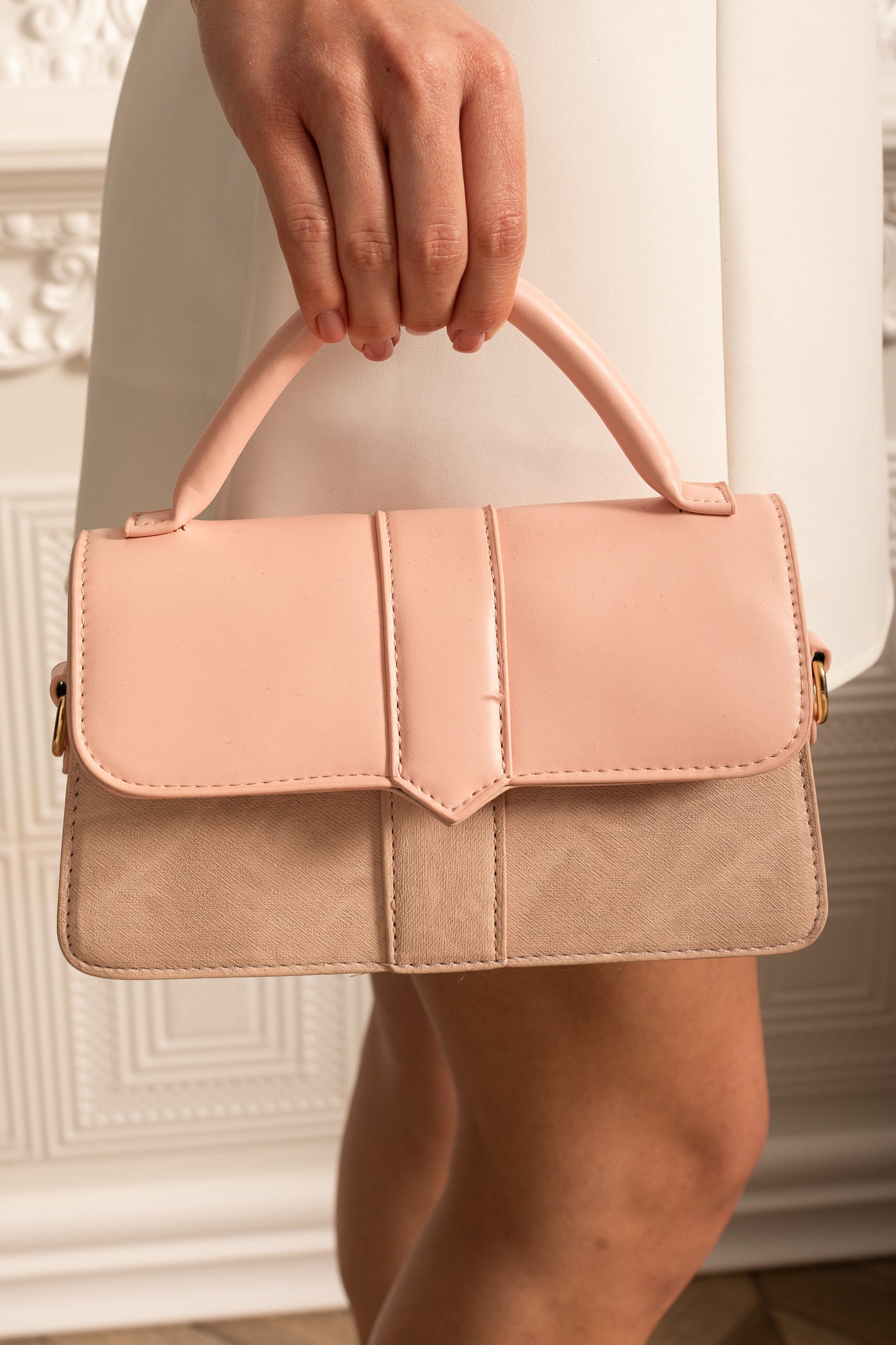 Dual Texture Purse With Concealed Closure - Pink