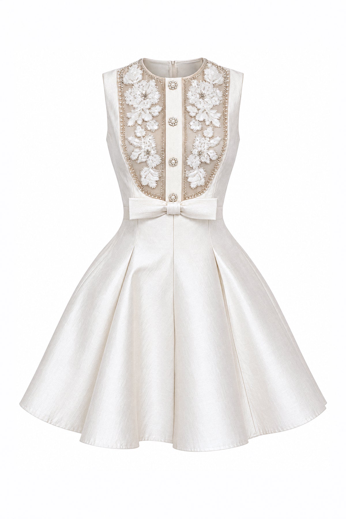 Embellished Bib Mikado Mini Dress - Ivoire