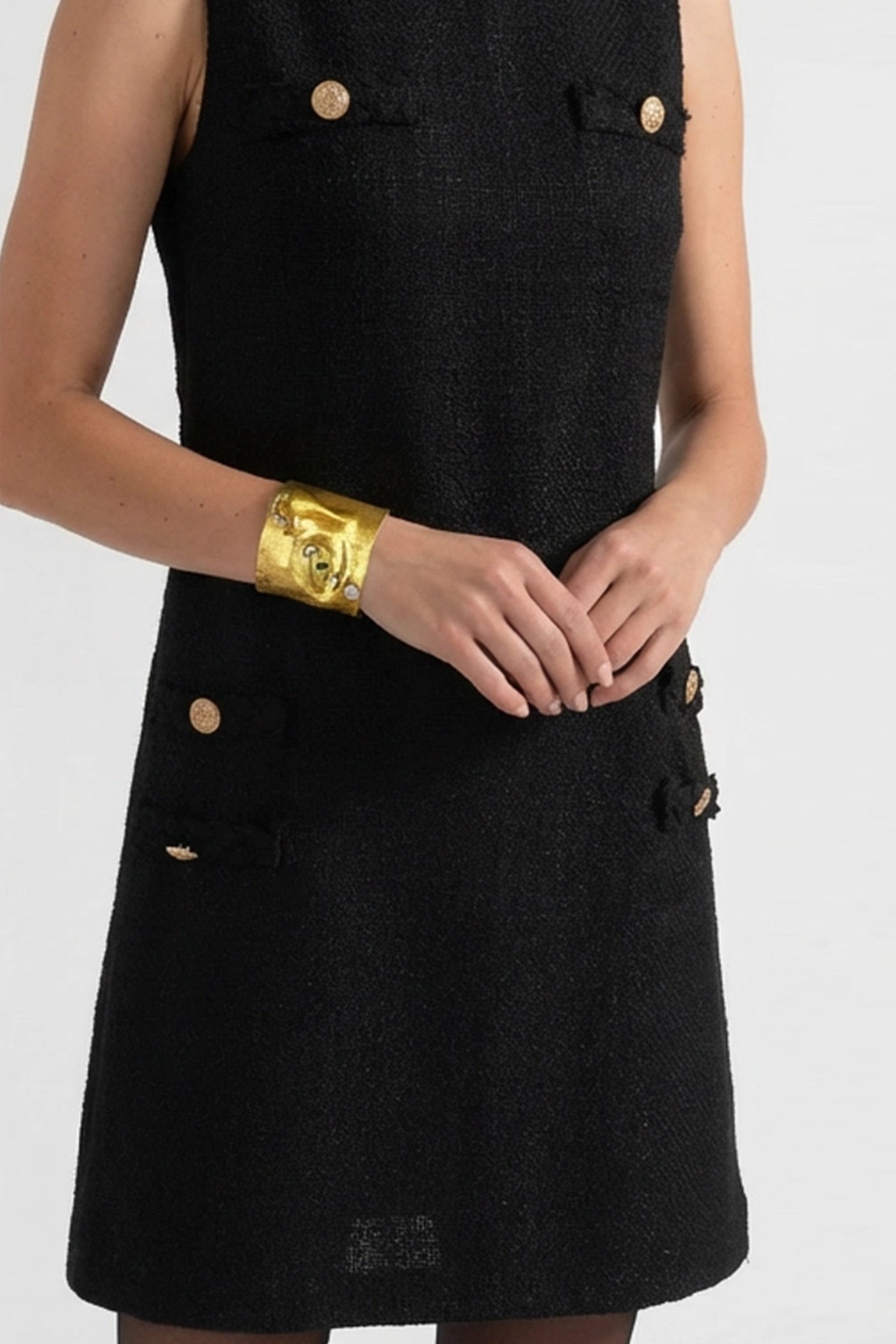 Hammered Cuff Bracelet with Crystal Accents – Gold