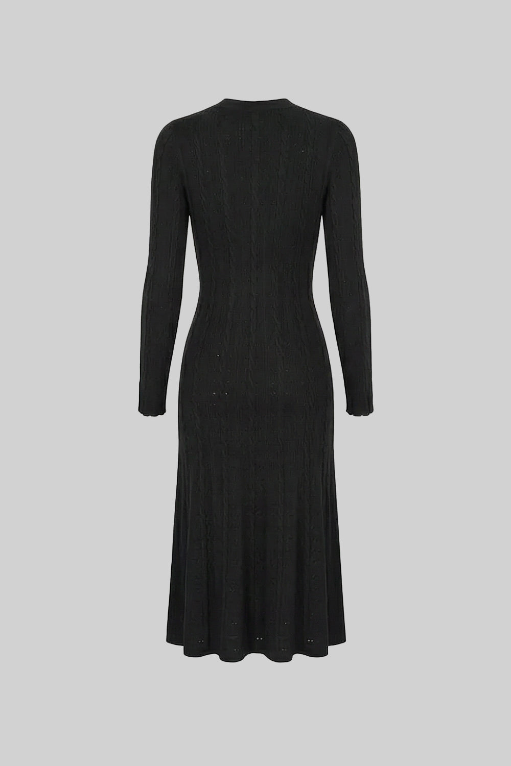 فستان ميدي محبوك بأزرار أمامية وتفاصيل بوينتيل – أسود 