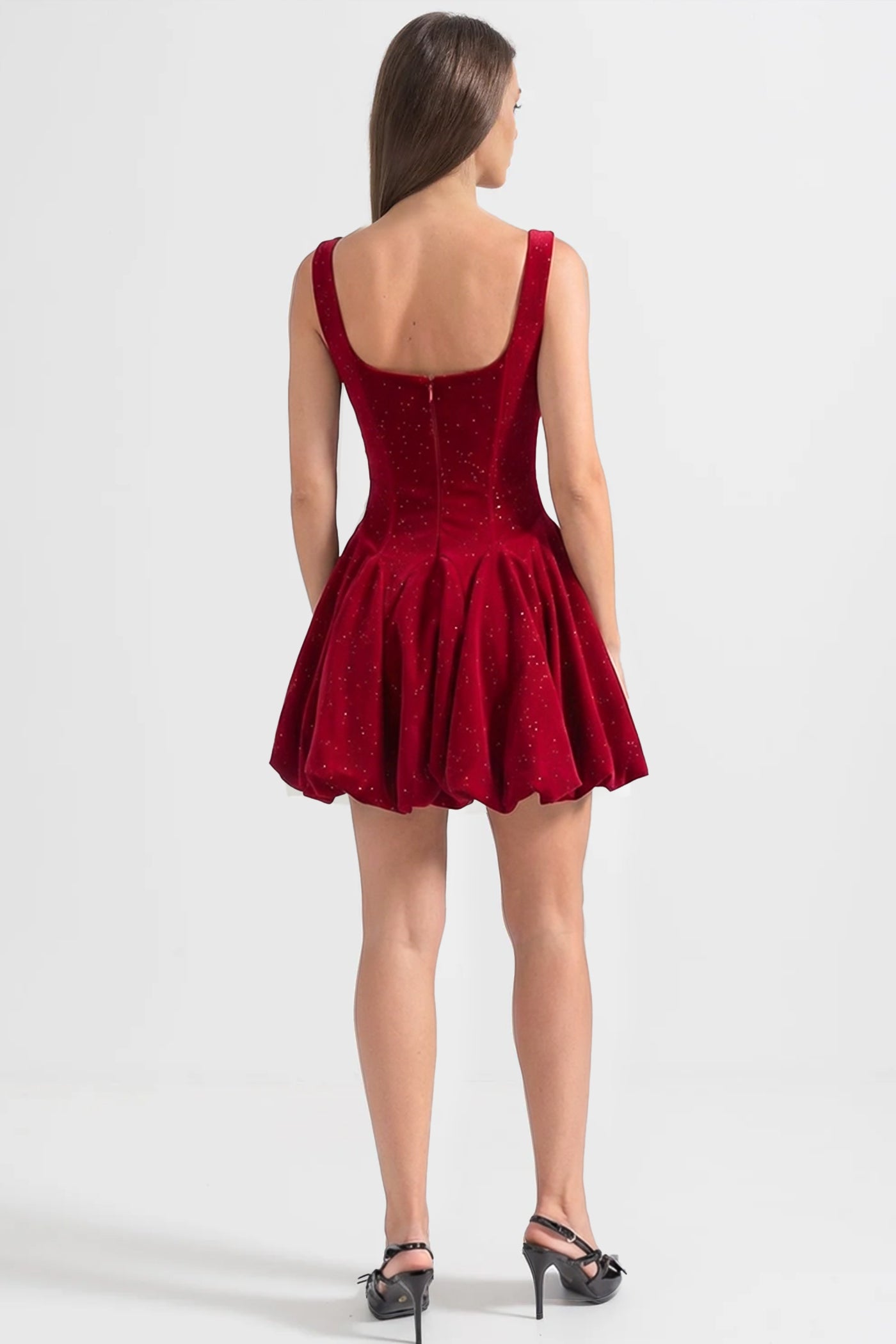 Velvet Corset Mini Dress with Crystal-Embellished Neckline – Burgundy