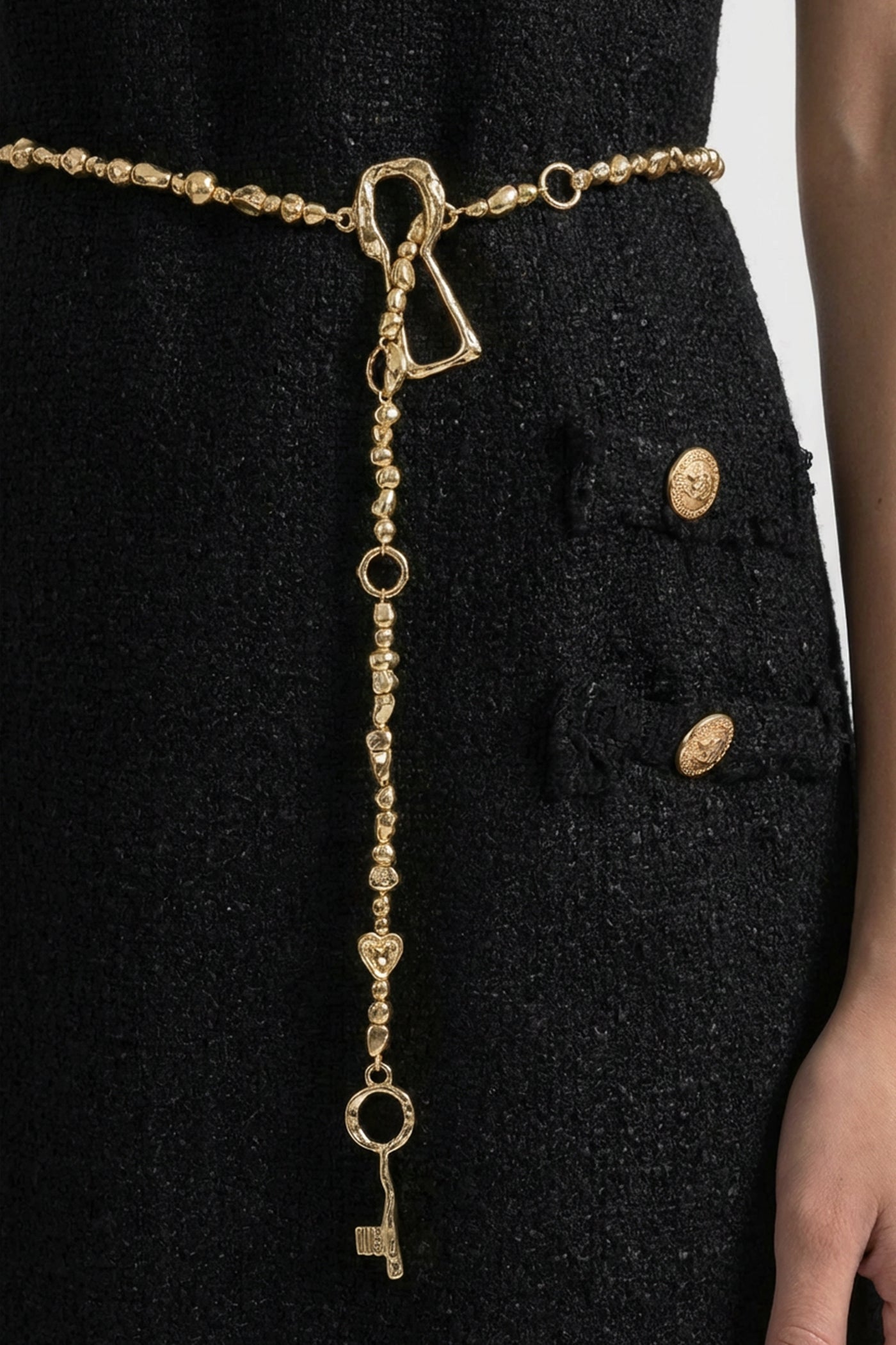 Chain Belt with Key Charm Detail – Gold