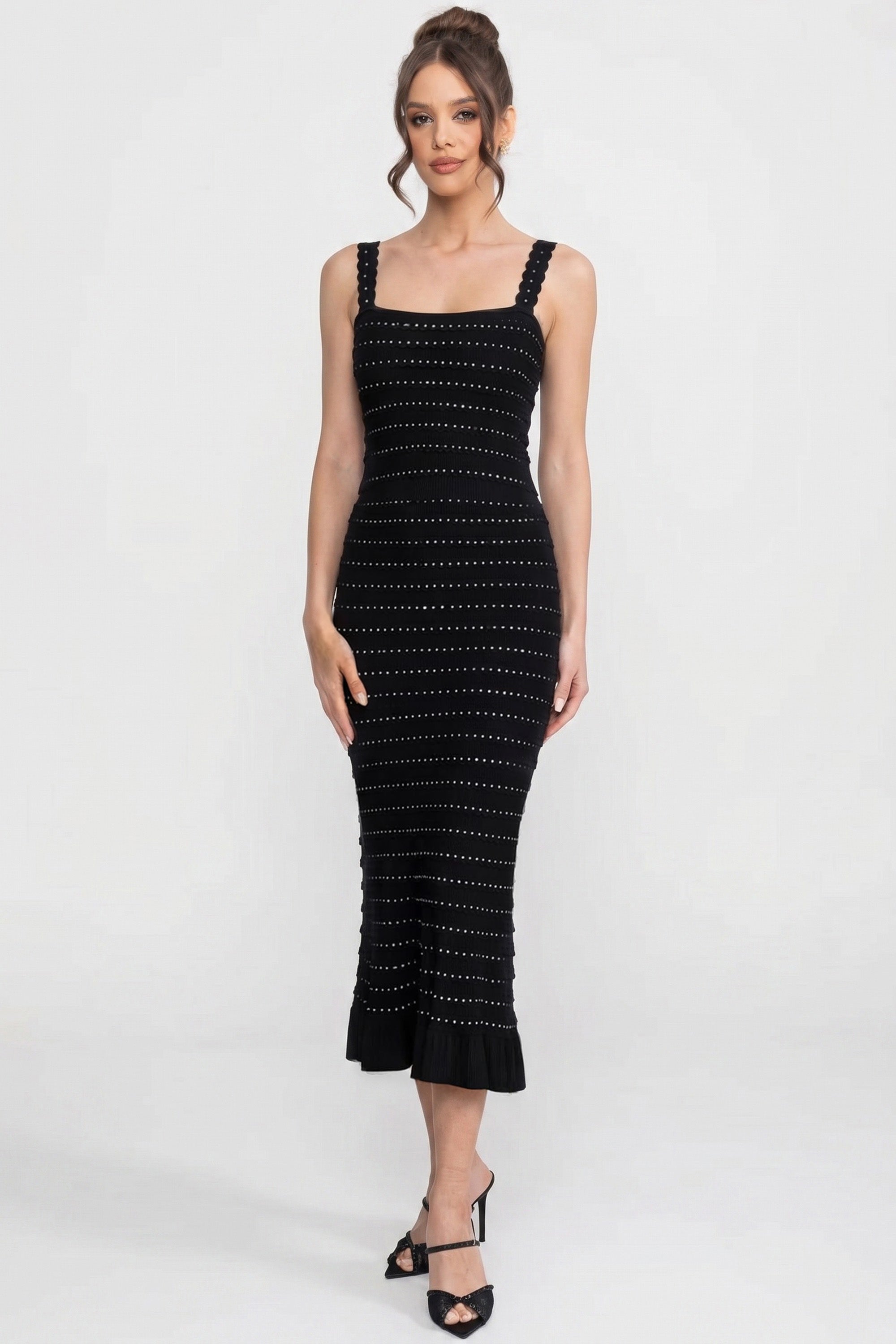 Textured Knit 3 Piece Set With Blazer, Top and Midi Skirt - Black