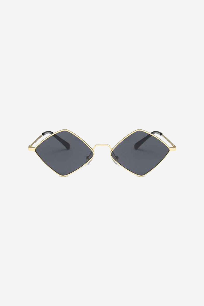 Geometric Diamond-Shaped Sunglasses with Slim Gold Frame – Black