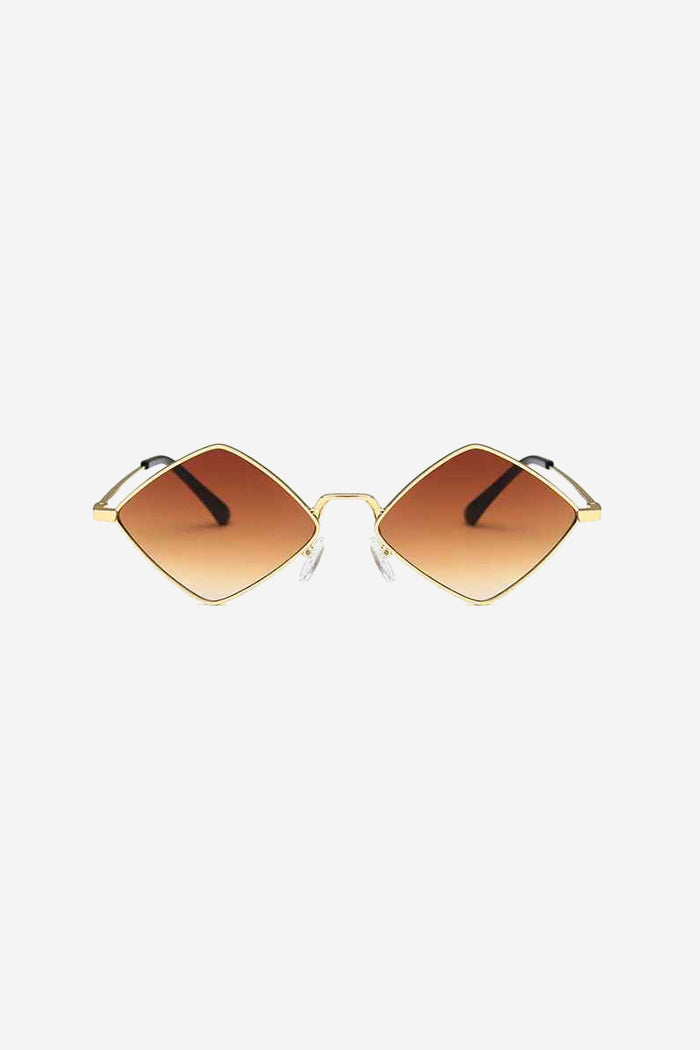 Geometric Diamond-Shaped Sunglasses with Slim Gold Frame – Brown
