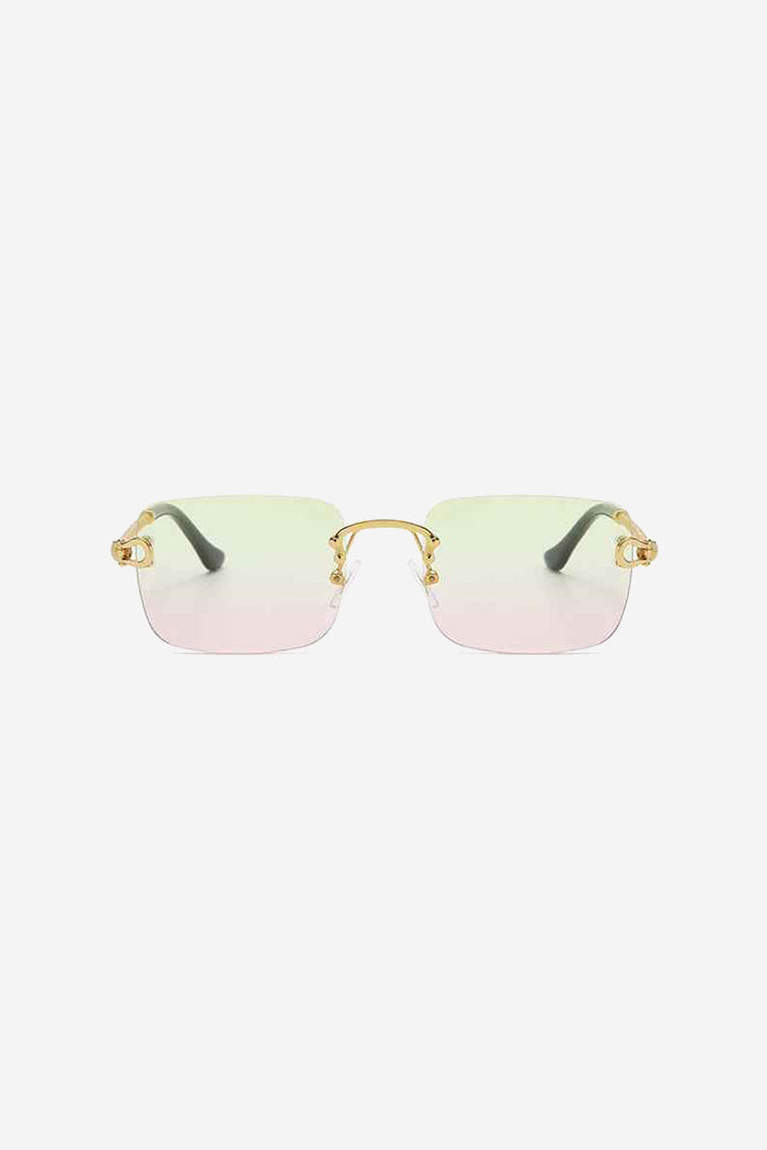 Rimless Square Sunglasses with Twisted Gold Rope Temples – Green/Pink