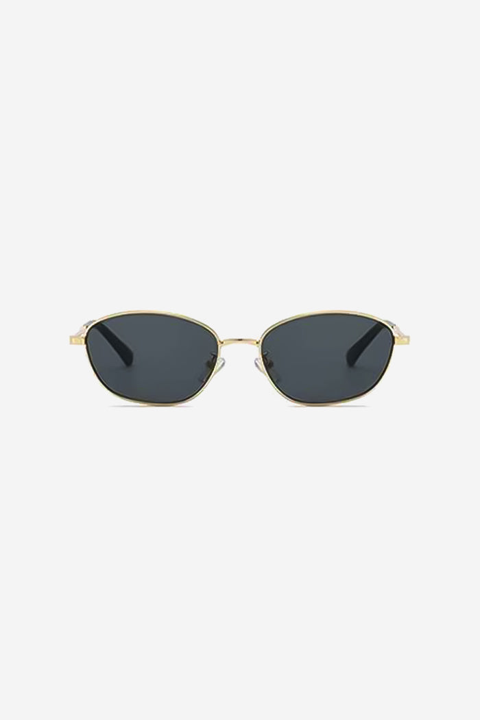 Slim Oval Sunglasses with Lightweight Metal Frame – Black/Gold