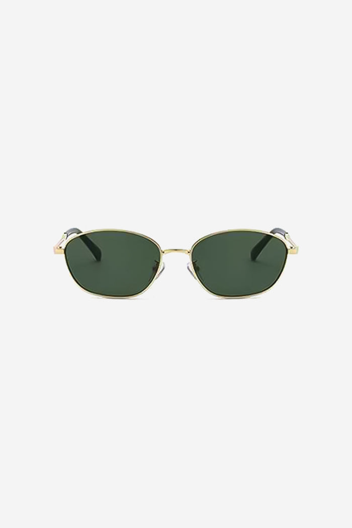 Slim Oval Sunglasses with Lightweight Metal Frame – Green/Gold