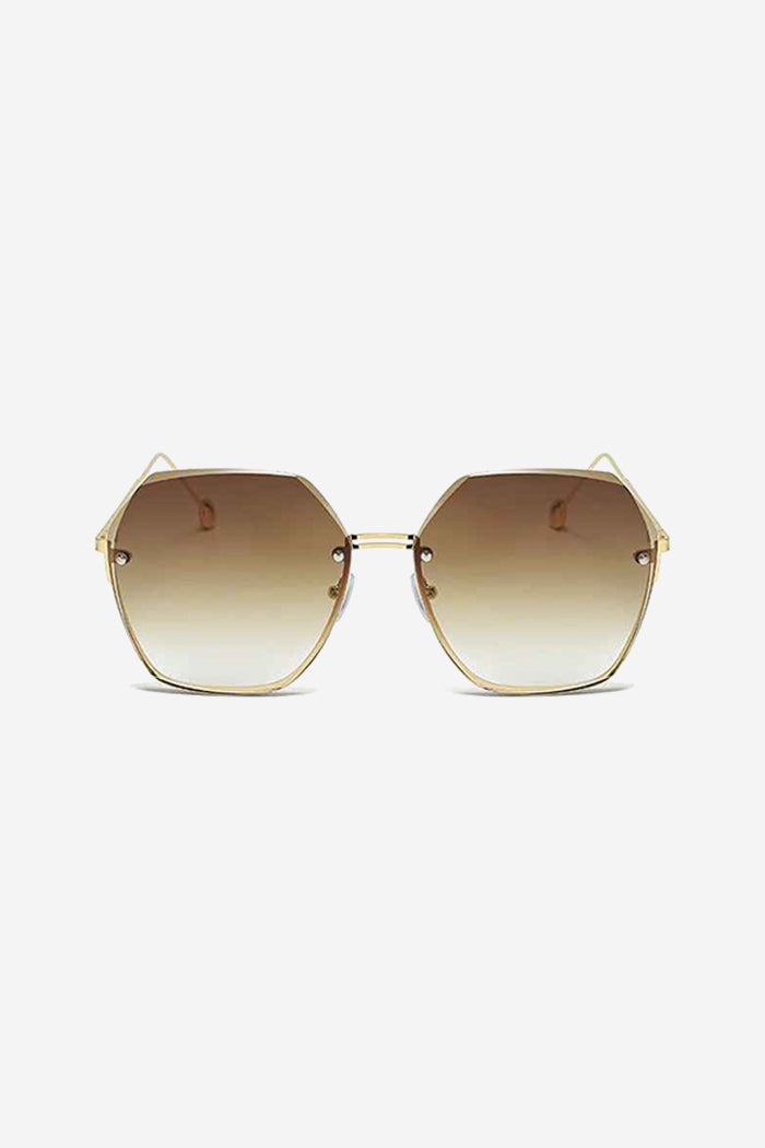 Oversized Hexagon Sunglasses with Ultra-Thin Gold Frame – Brown