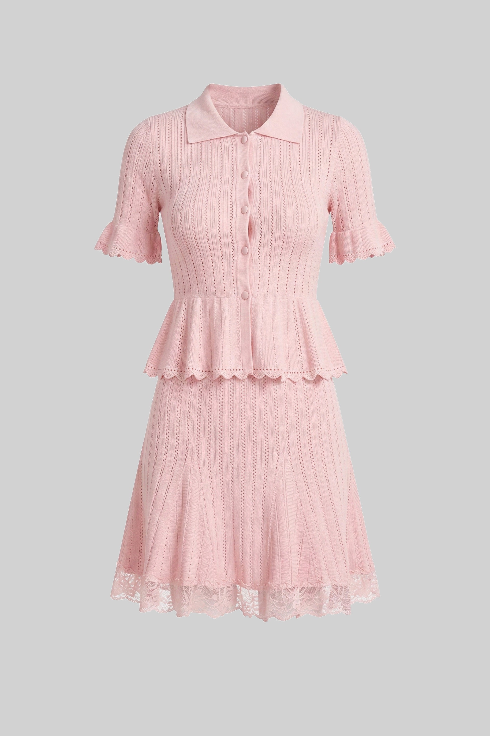 فستان ميني محاك بتصميم Peplum وياقة Peter-Pan مع حاشية دانتيل - Pink 