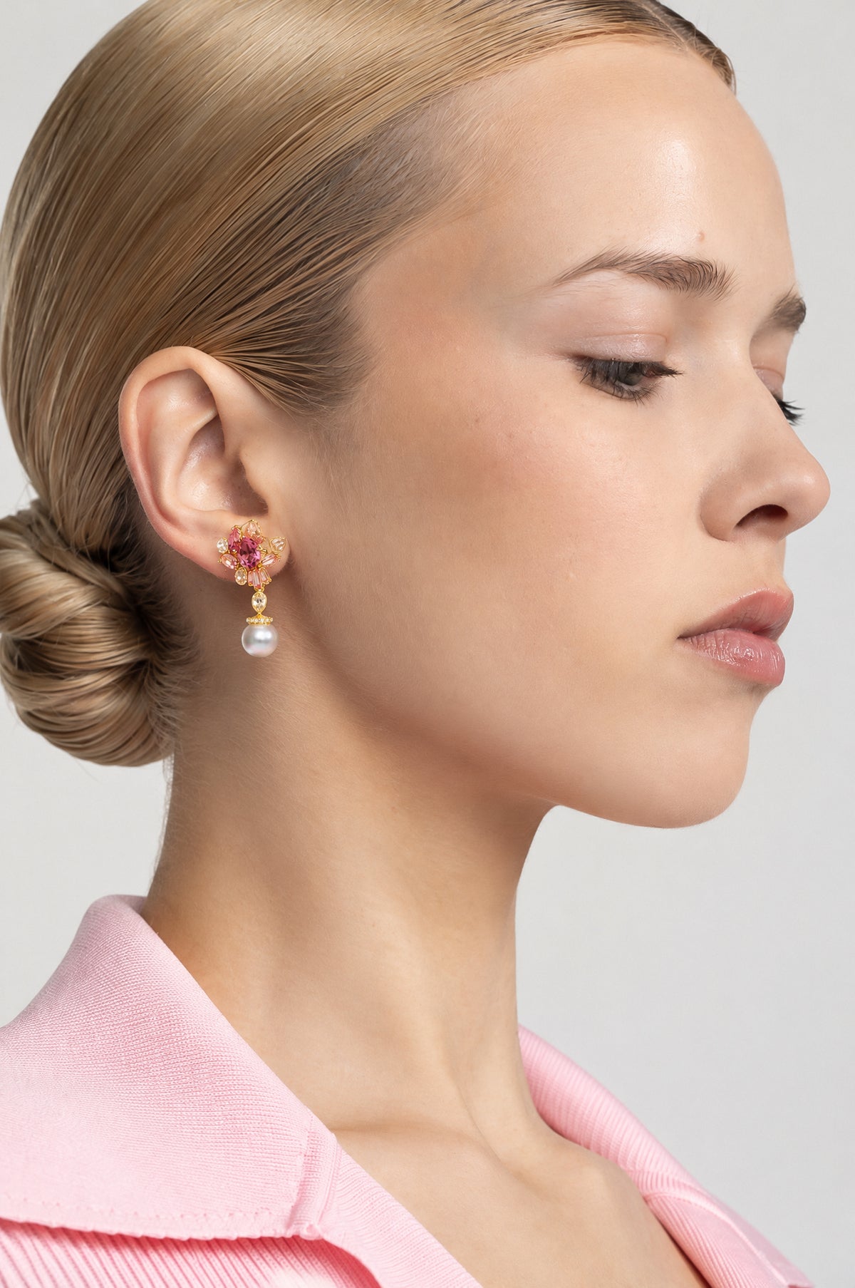 Red Crystal Pearl Drop Earrings - Gold