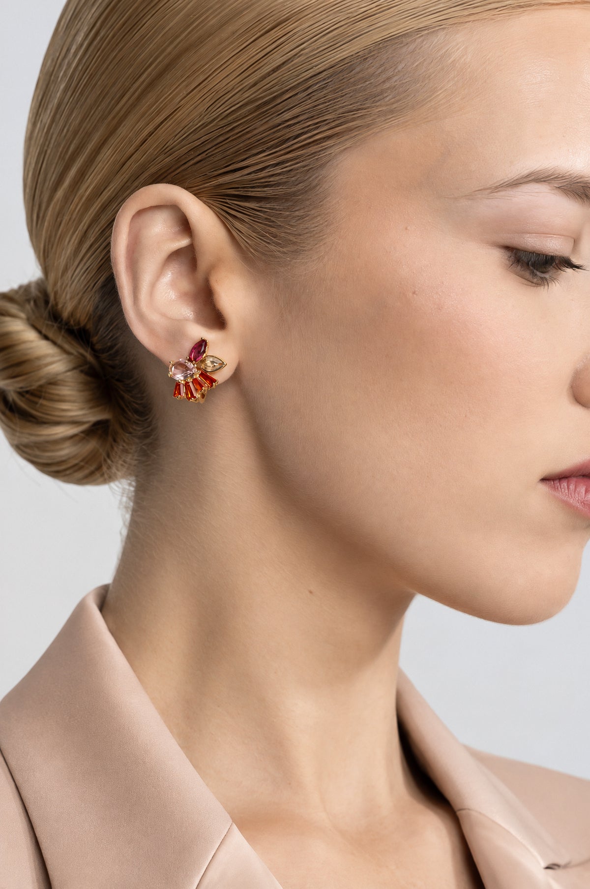 Multicolour Crystal Cluster Stud Earrings - Gold