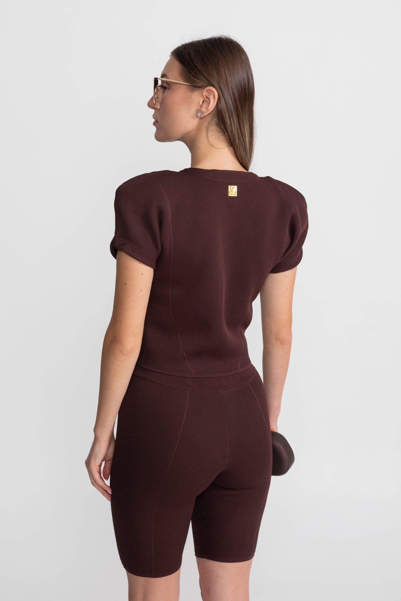 Textured Knit Co-ord Set With Structured Shoulders – Deep Burgundy
