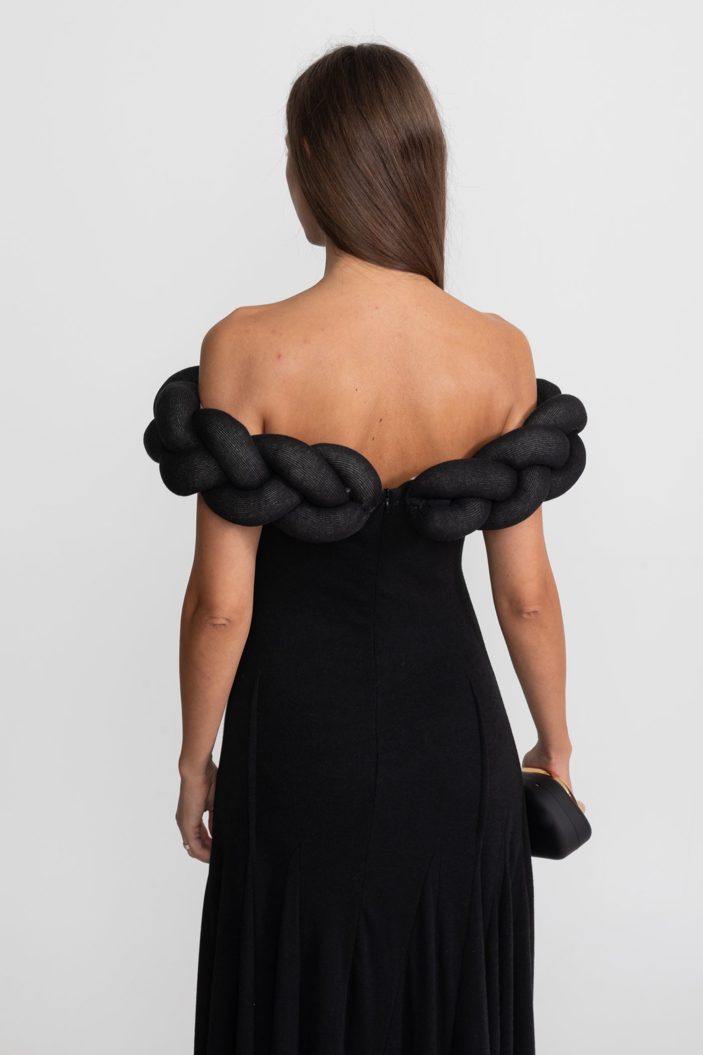 Off-Shoulder Braided Neckline Maxi Dress – Black