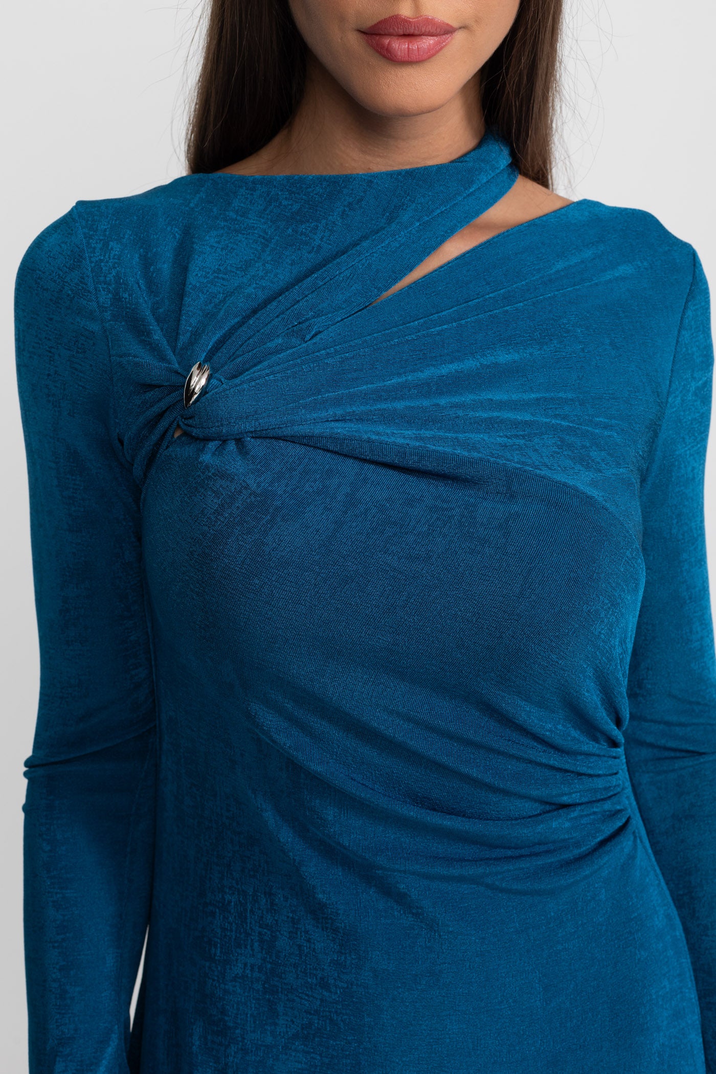 فستان ماكسي درابيه مع فتحة وتفصيل أنيق - Teal 