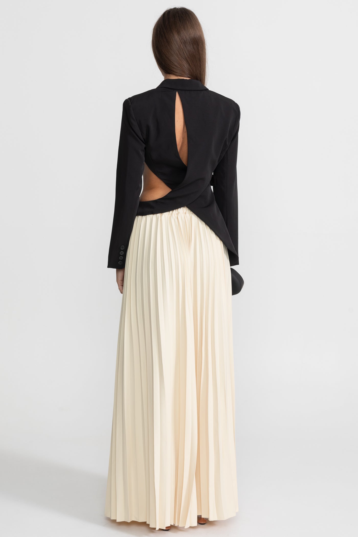 Asymmetric Cut-Out Blazer with Belt Detail - Black