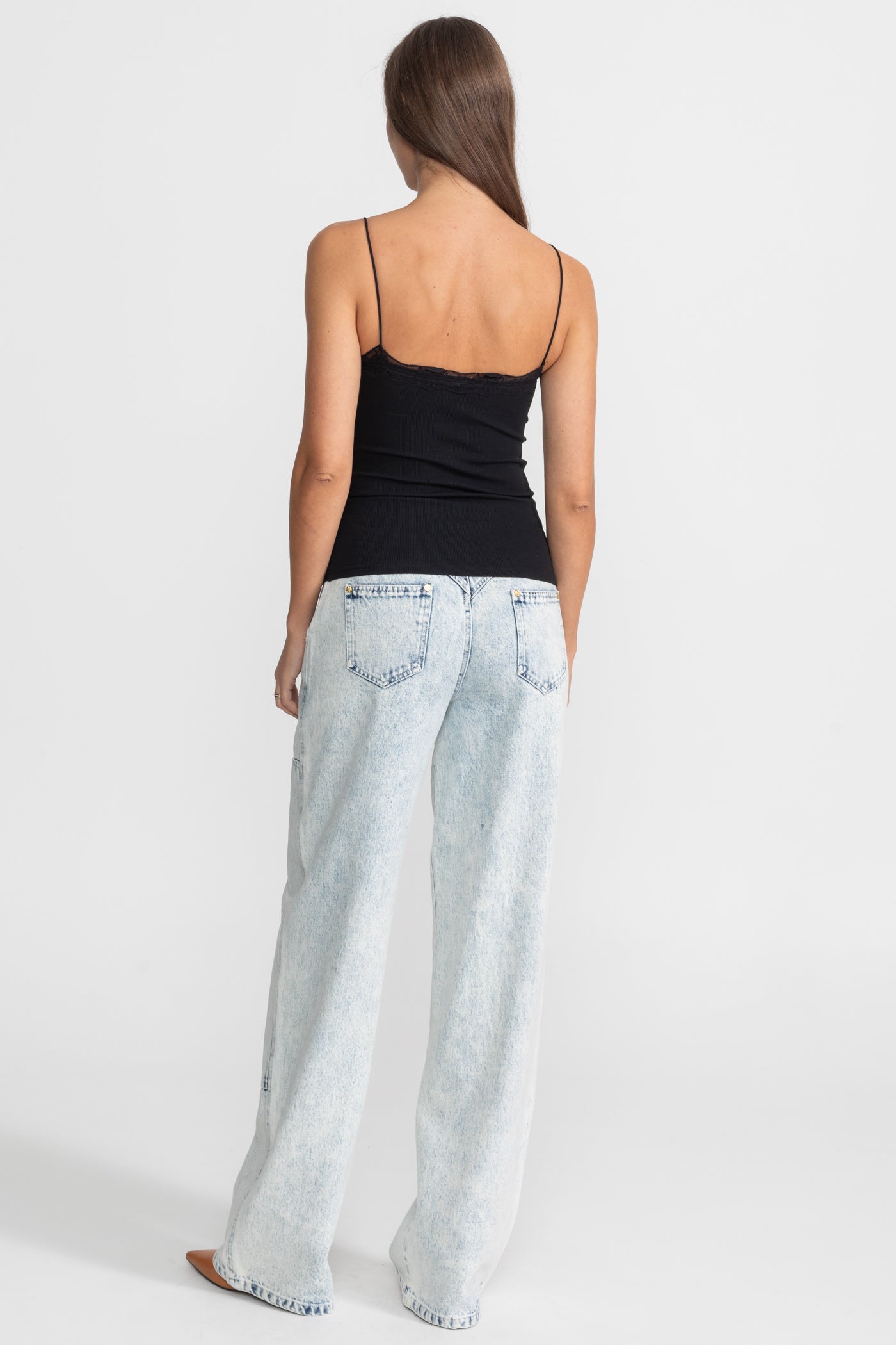 High-Waisted Wide-Leg Jeans with Gold Buttons - Light Blue