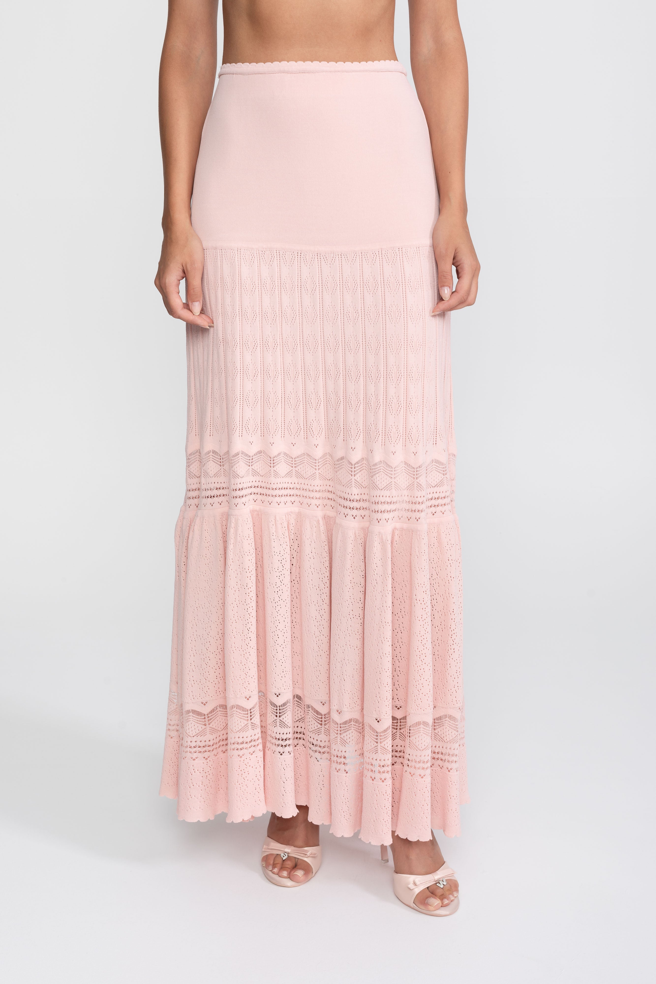 Two-Piece Knit Co-Ord Set With Ruffled Waist - Pink