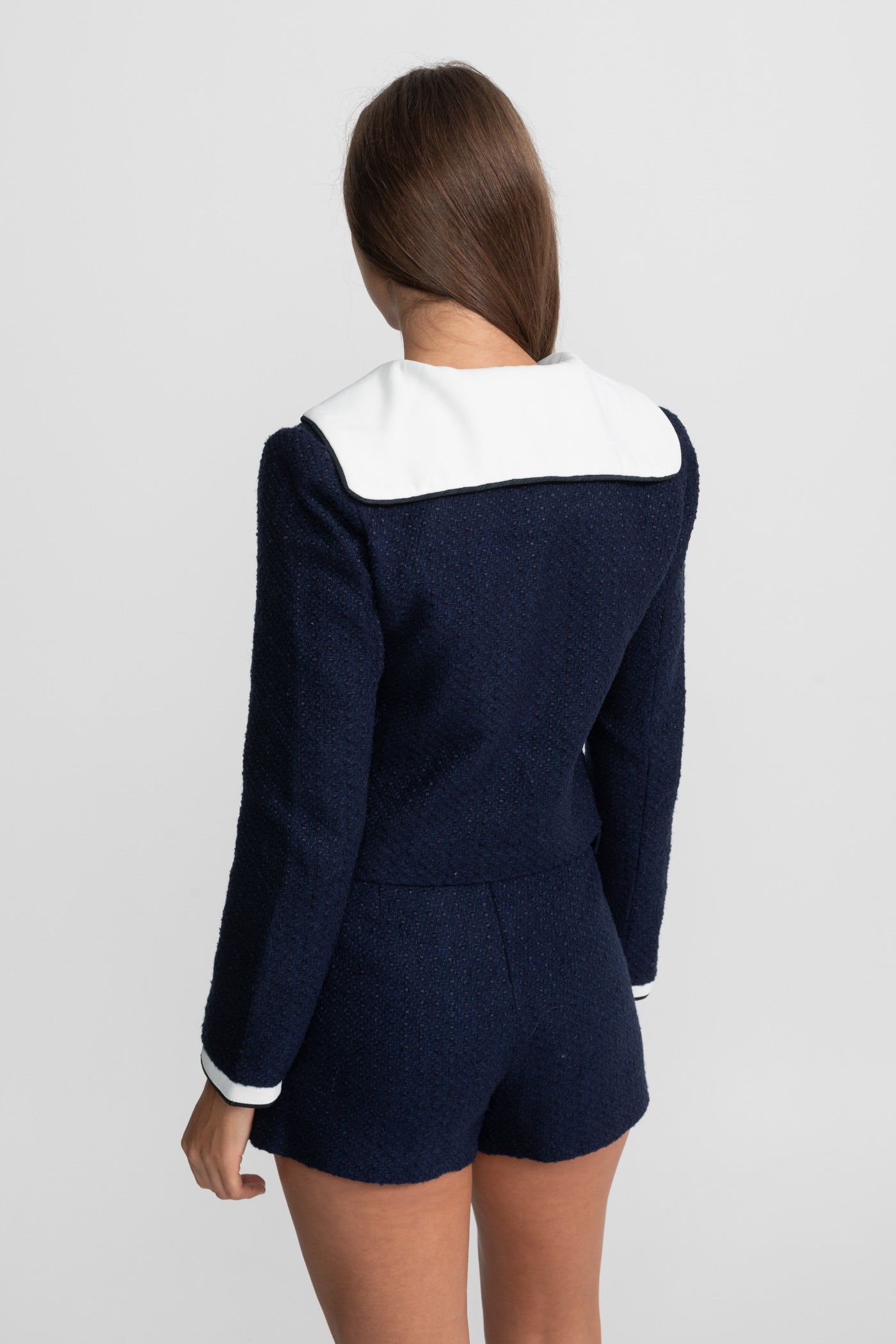 تنورة ميني من التويد بحزام وجيوب متباينة اللون - كحلي 