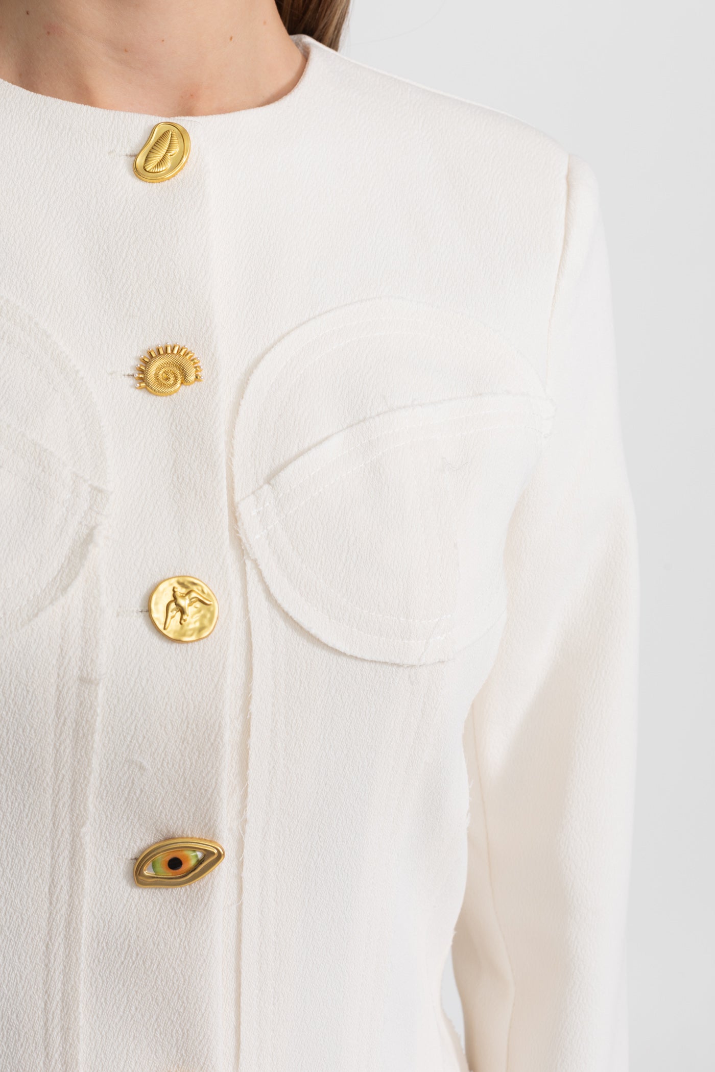 Co-ord Set with Statement Gold Buttons - White