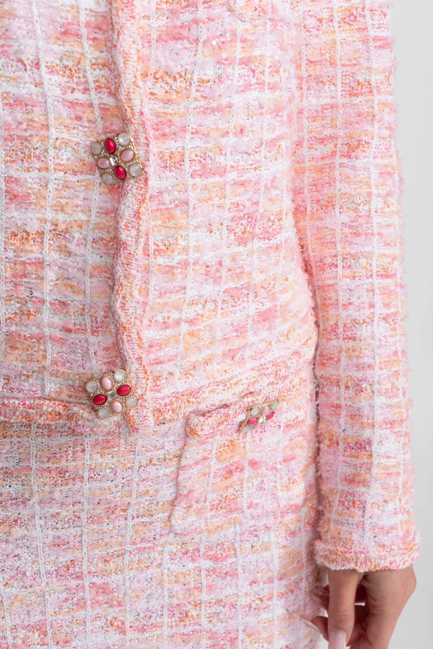Tweed Co-Ord Set With Embellished Buttons – Blush Pink