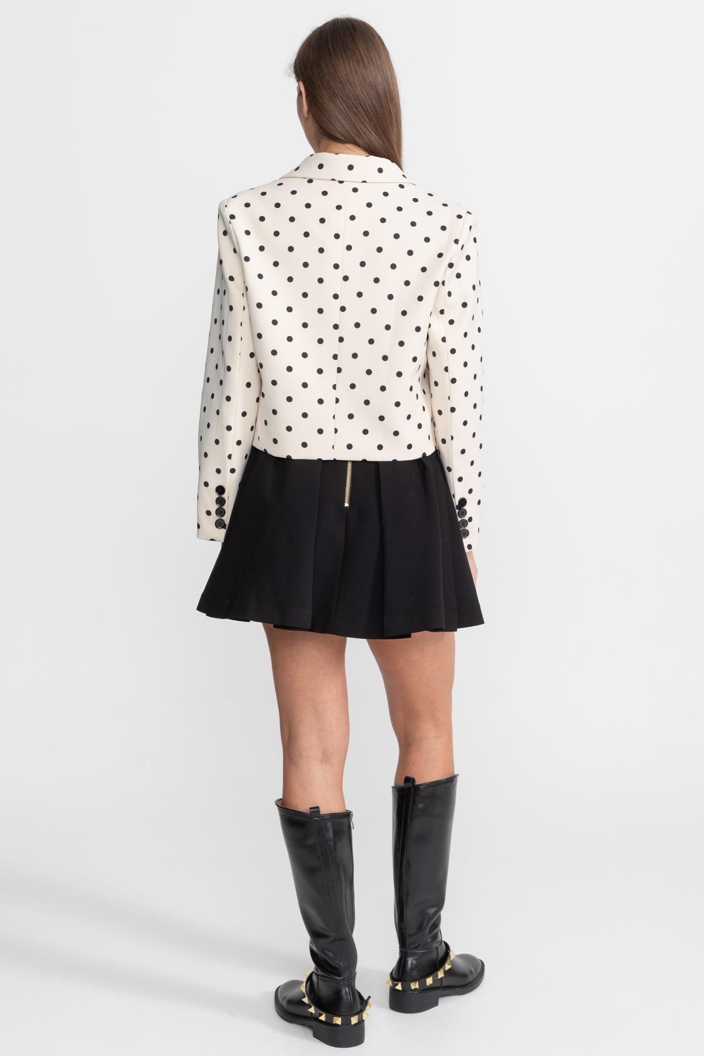 Polka Dot Cropped Blazer with Statement Bow Detail – Ivoire & Black