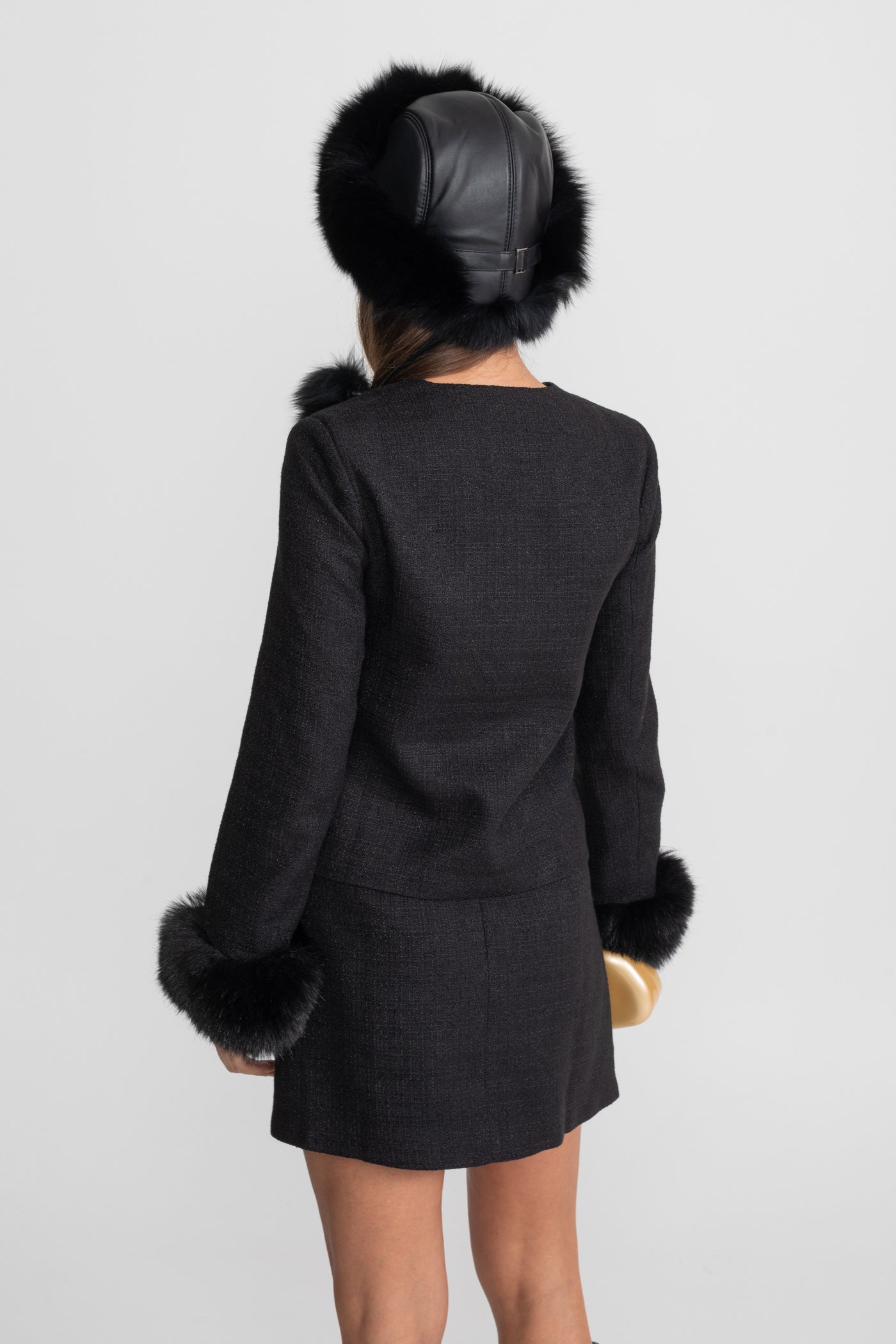 Tweed Mini Skirt With Gold Buttons – Black