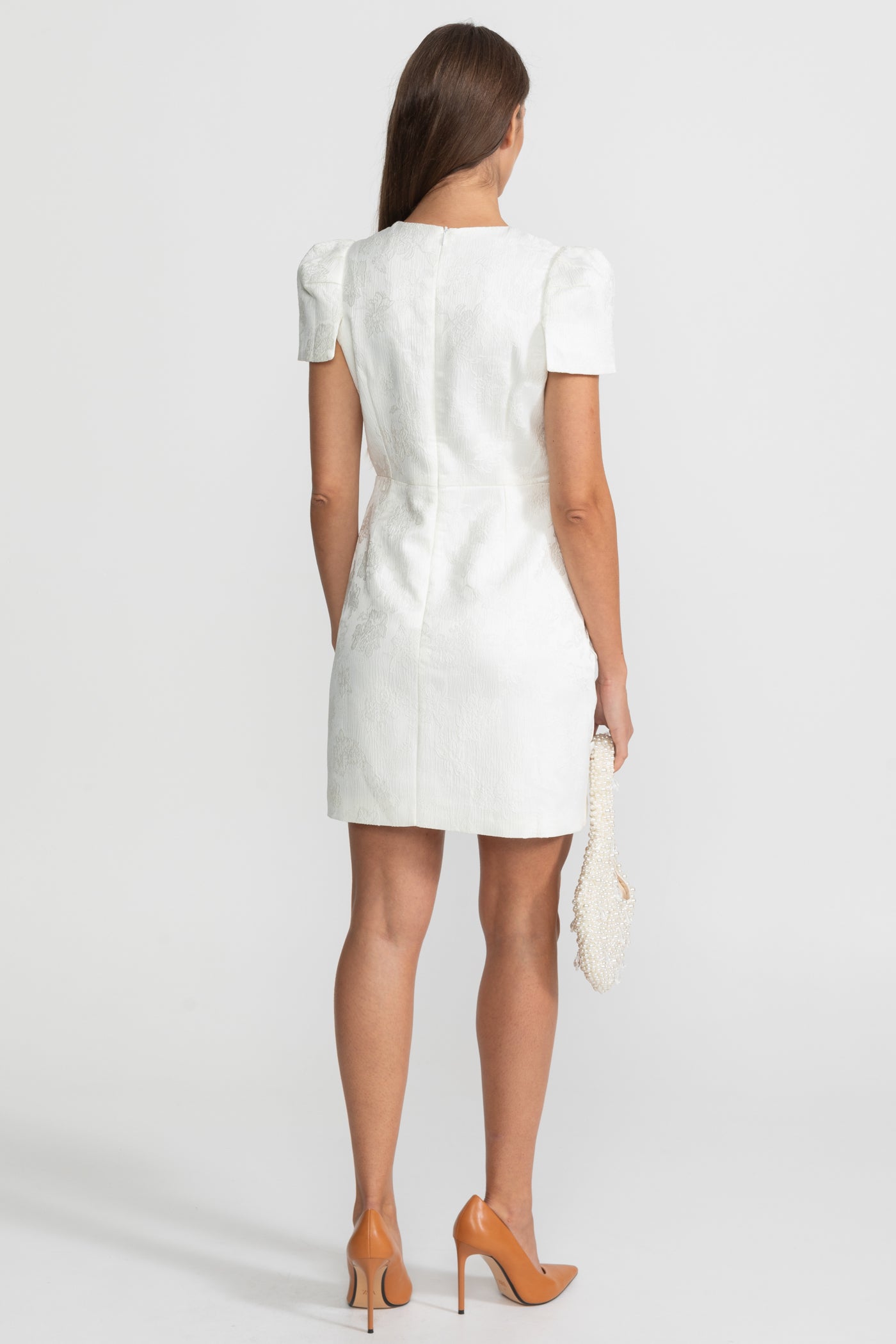 3D Floral Appliqué Mini Dress With Quilted Skirt  – White