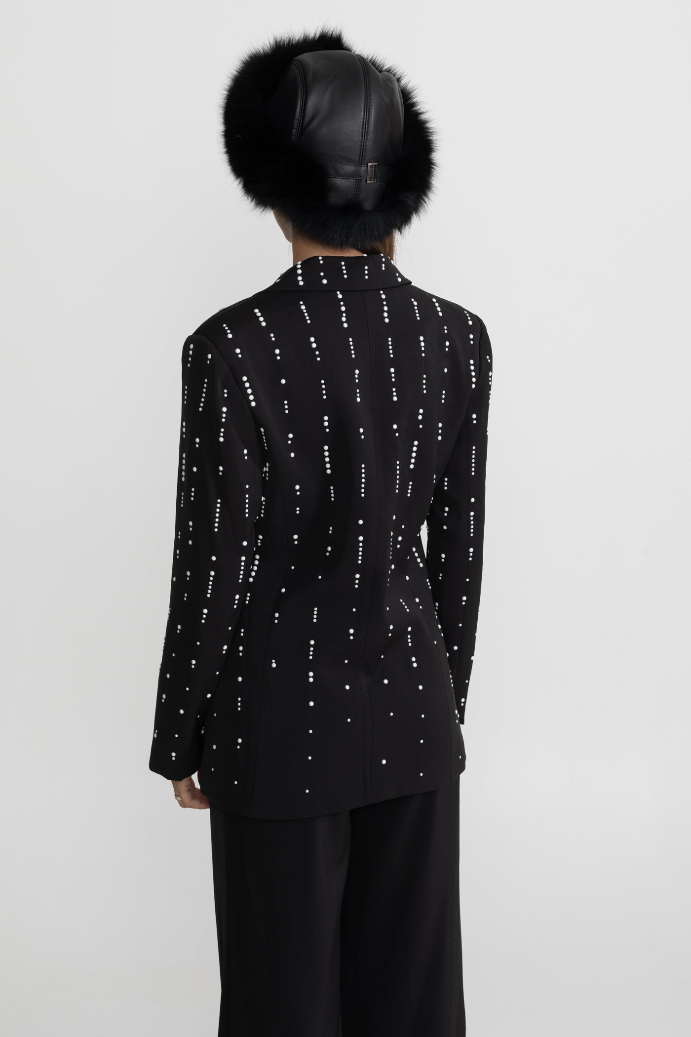 Tailored Blazer With White Bead Embellishments - Black