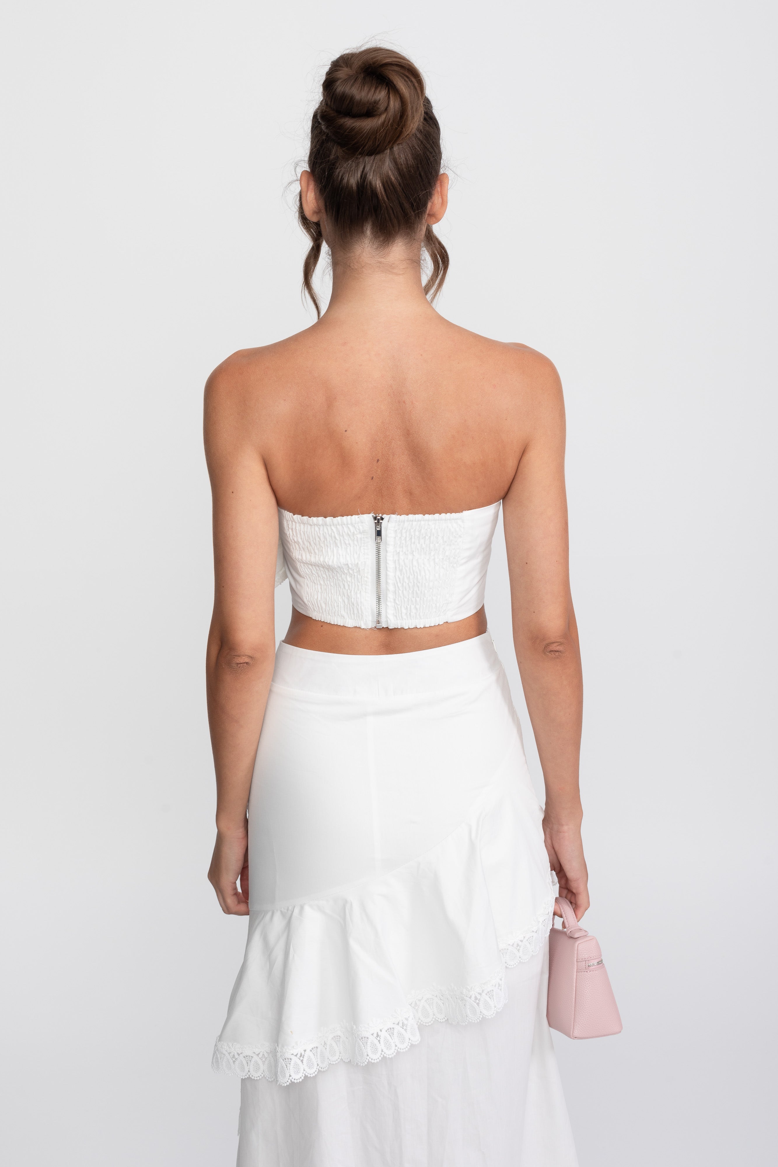 Crochet Medallion Two-Piece Set With Ruffled Maxi Skirt - White